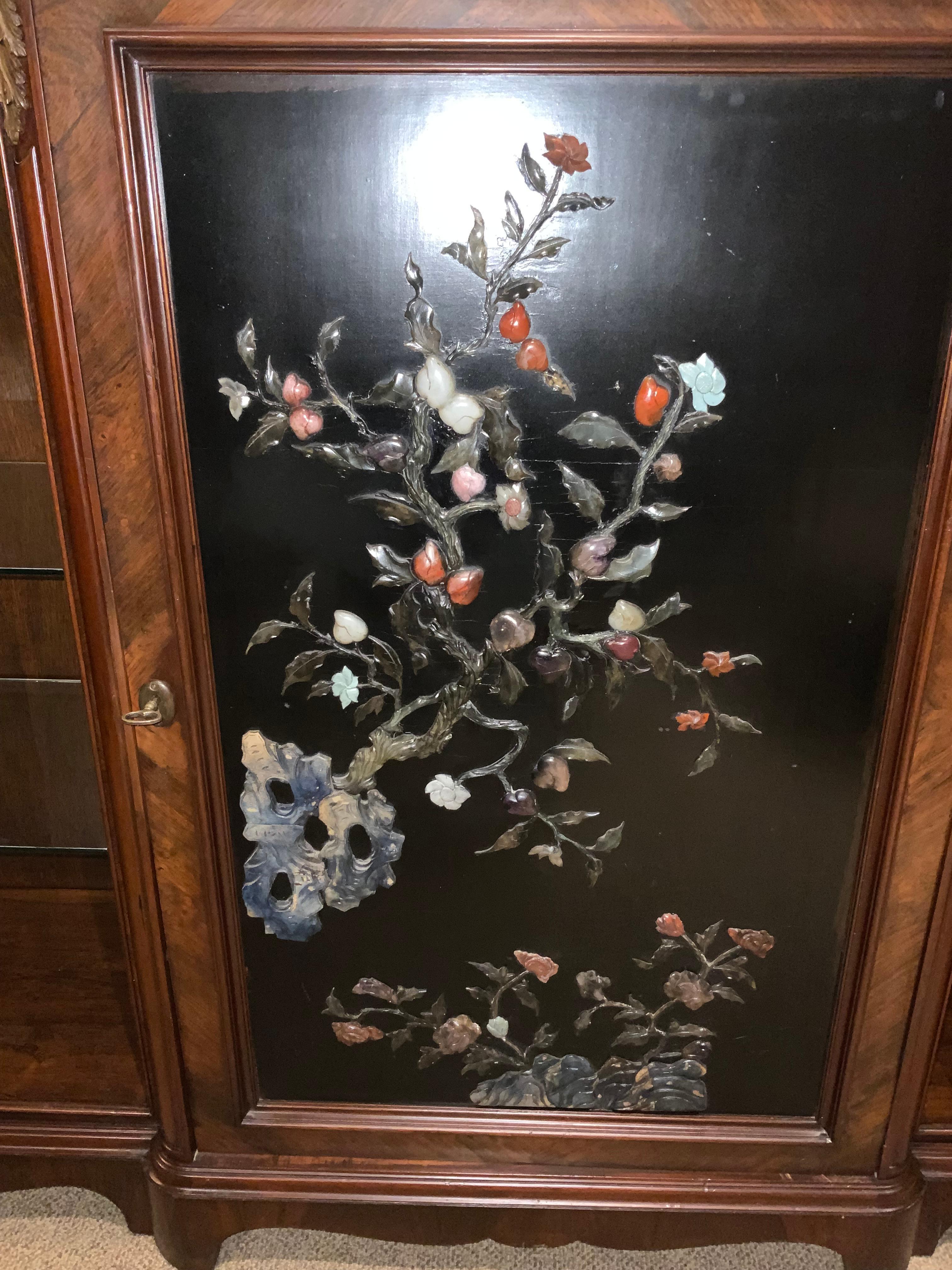 French Chinoiserie bar cabinet/buffet with decorative semiprecious sones For Sale