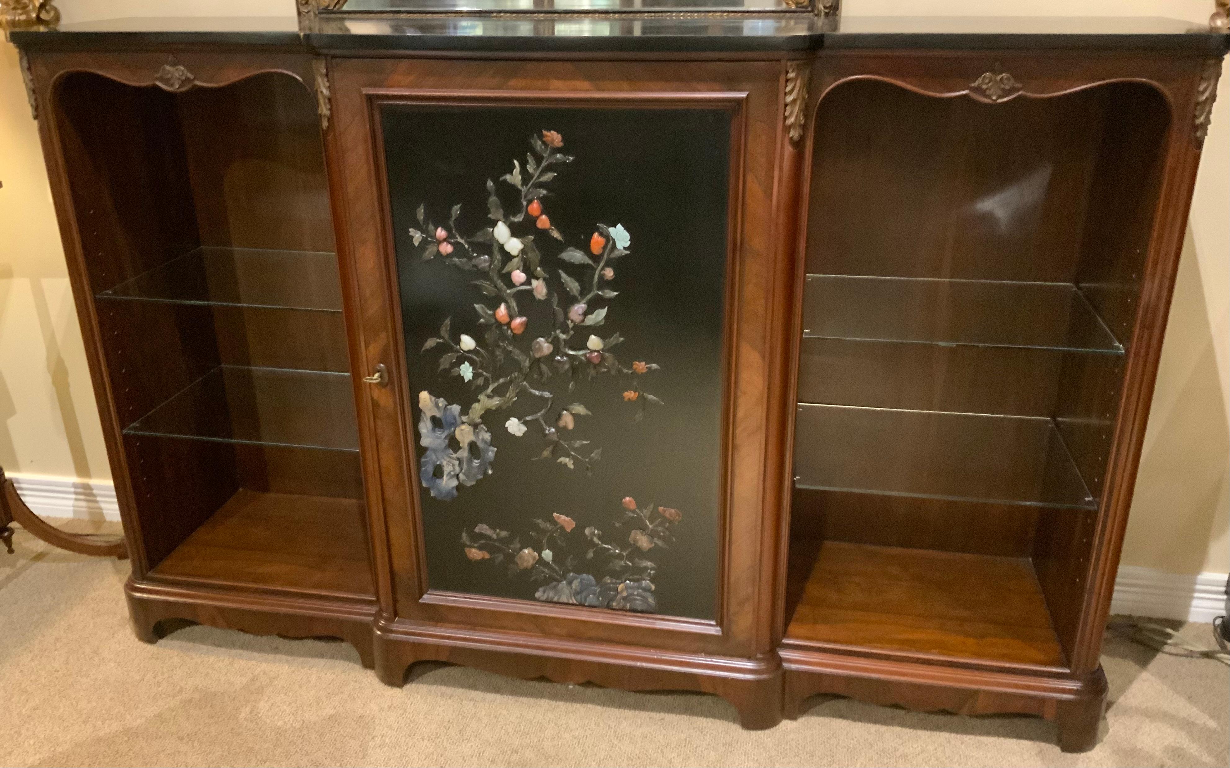 20th Century Chinoiserie bar cabinet/buffet with decorative semiprecious sones For Sale