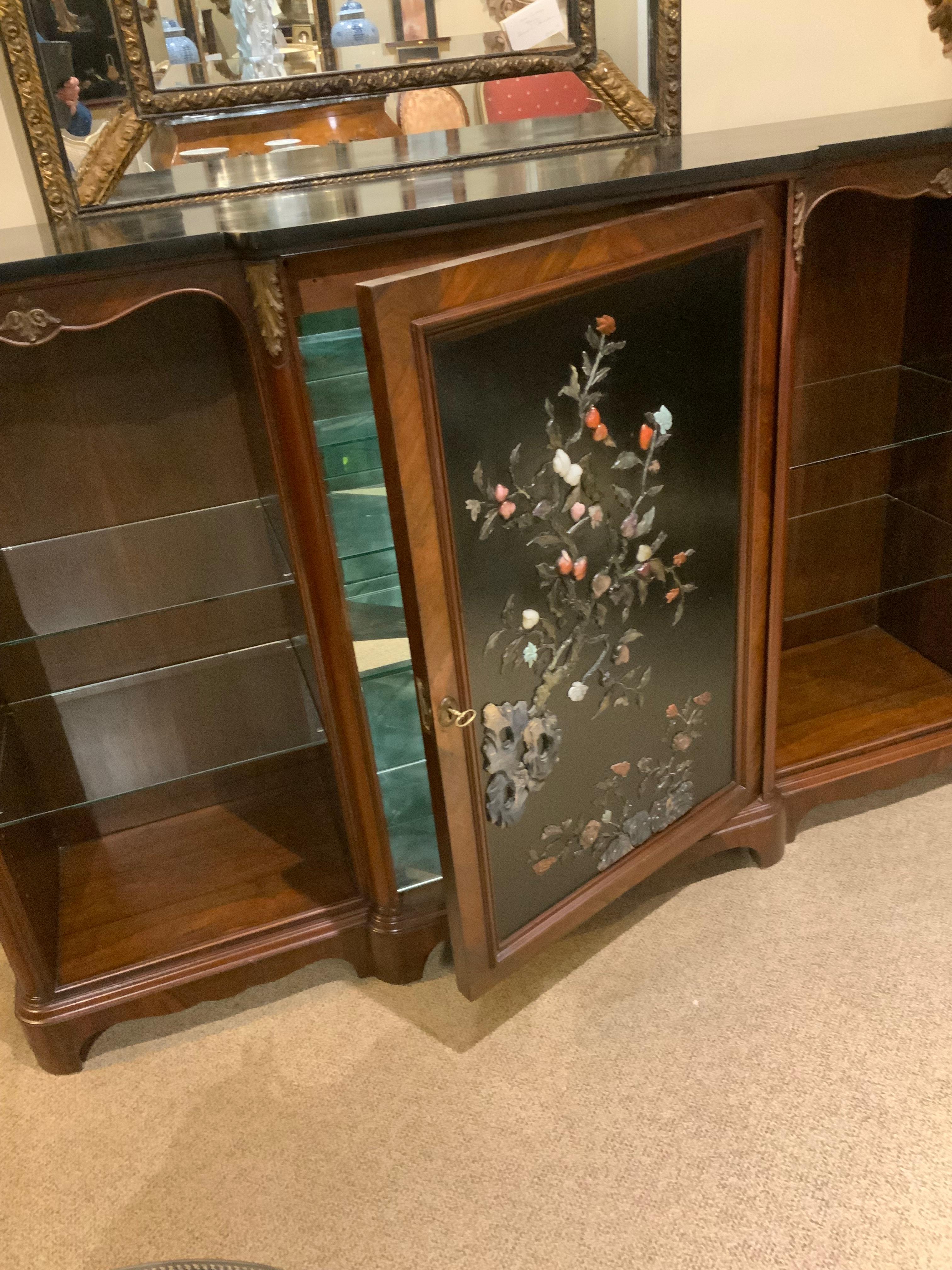Chinoiserie bar cabinet/buffet with decorative semiprecious sones For Sale 1
