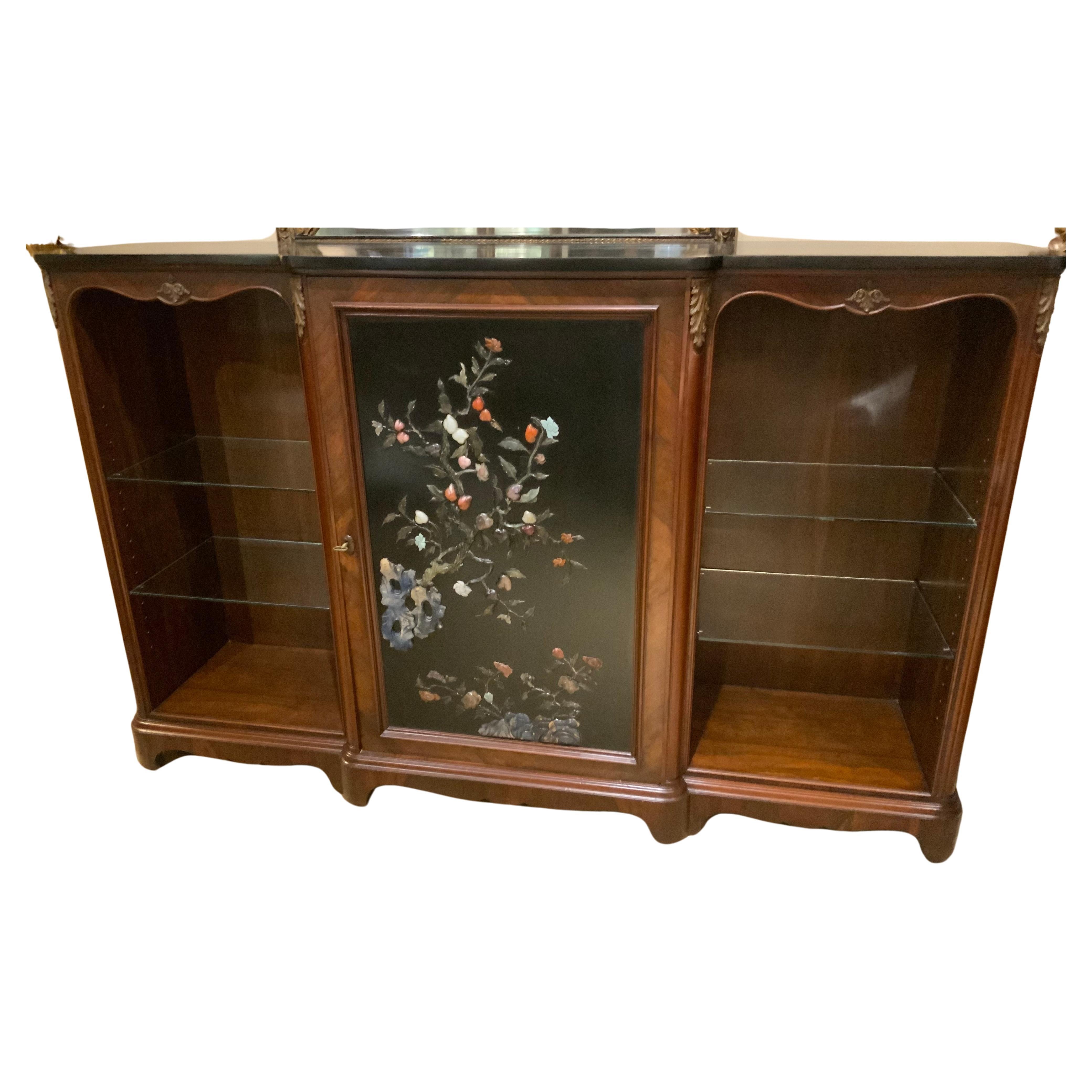 Chinoiserie bar cabinet/buffet with decorative semiprecious sones For Sale