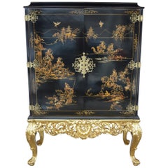 Antique Chinoiserie Bar Cabinet with Giltwood