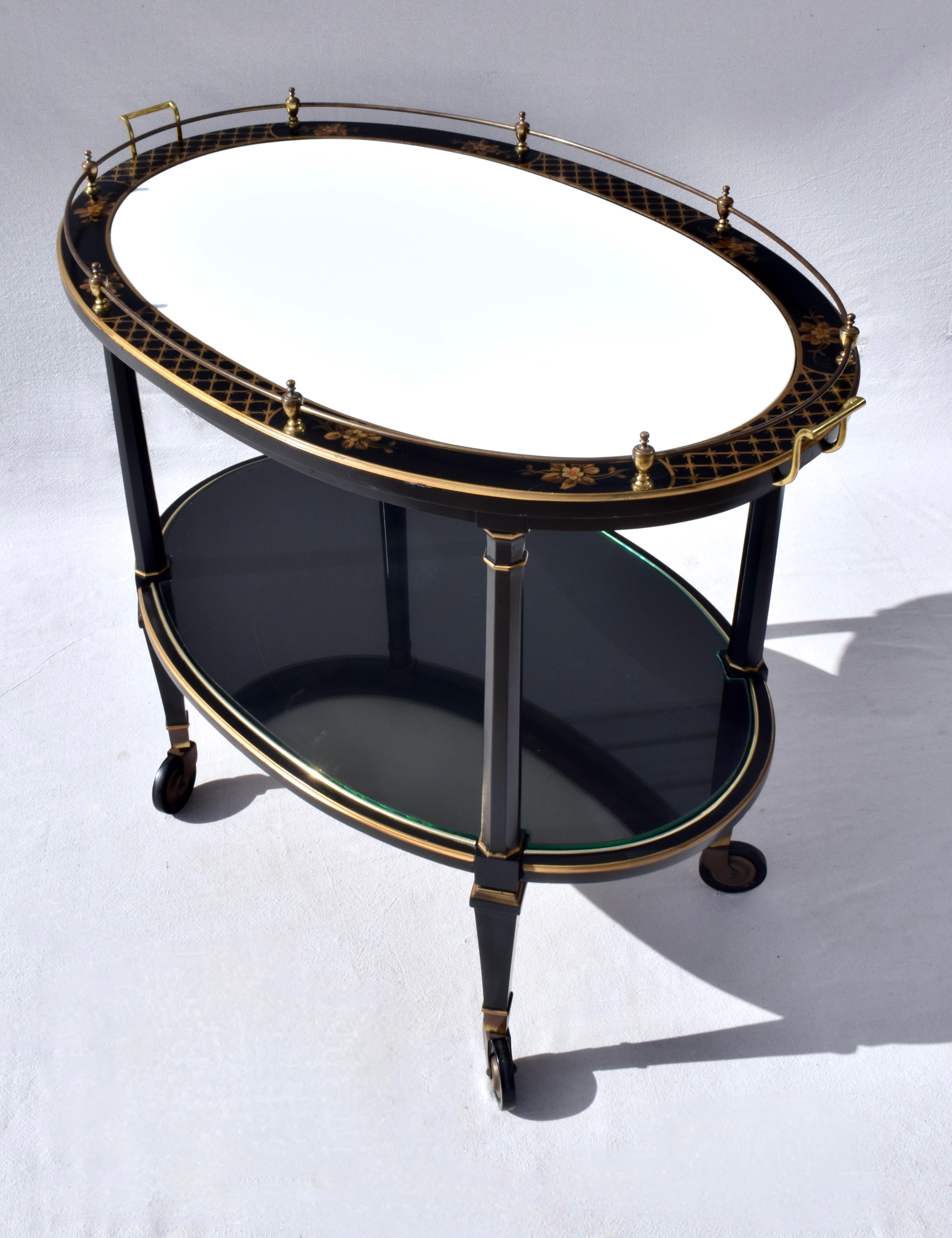Lacquered Chinoiserie Bar Cart / Tea Trolly For Sale