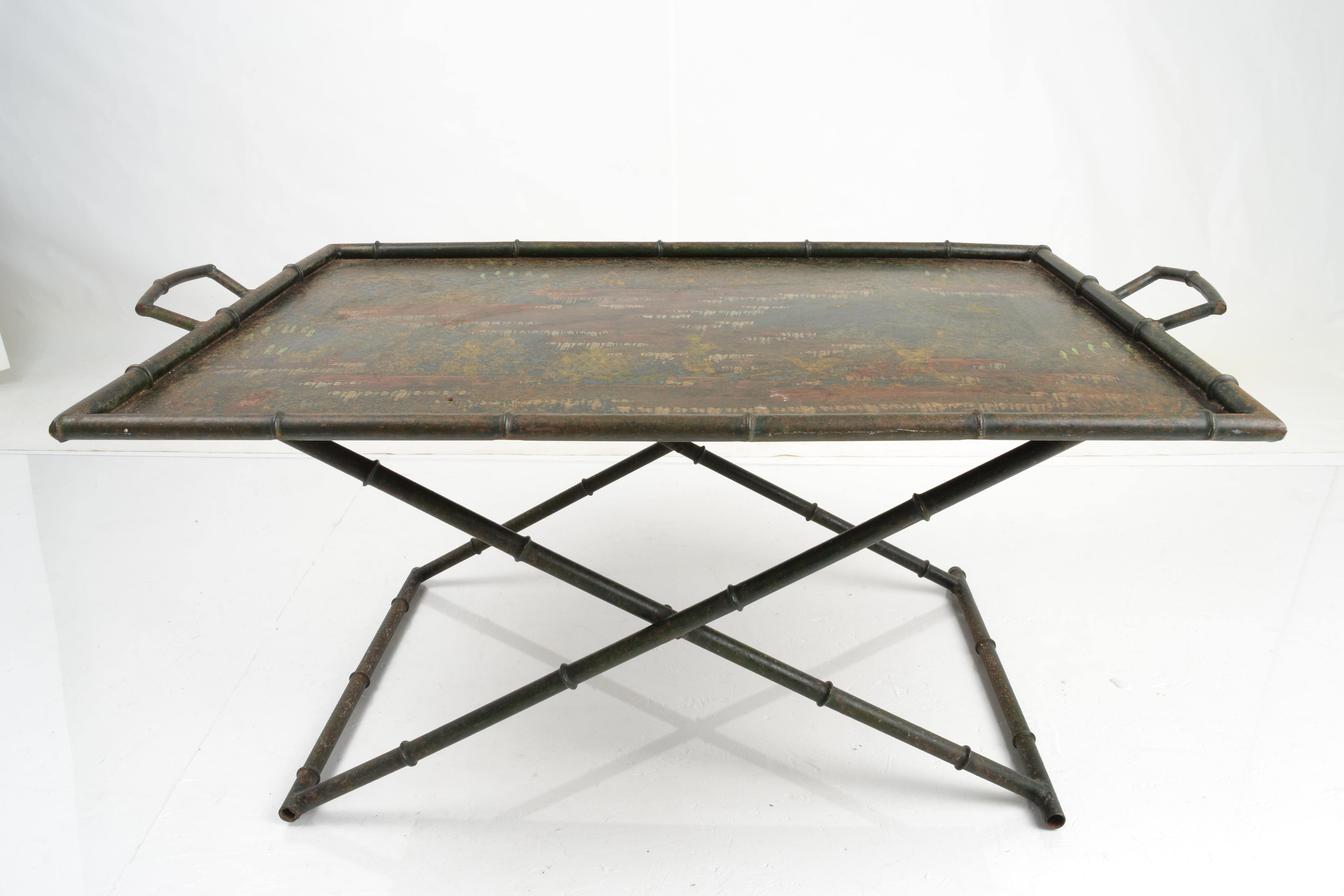 Metal Chinoiserie Bar Tray on Stand