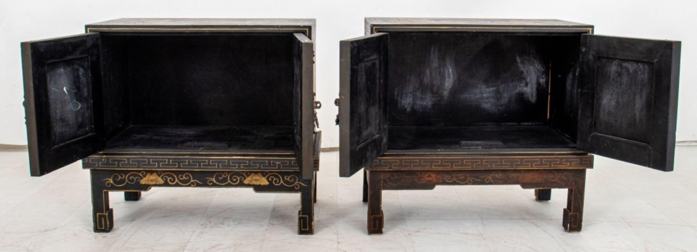 Chinoiserie Black and Gilt Decorated Cabinets, 2 In Good Condition For Sale In New York, NY