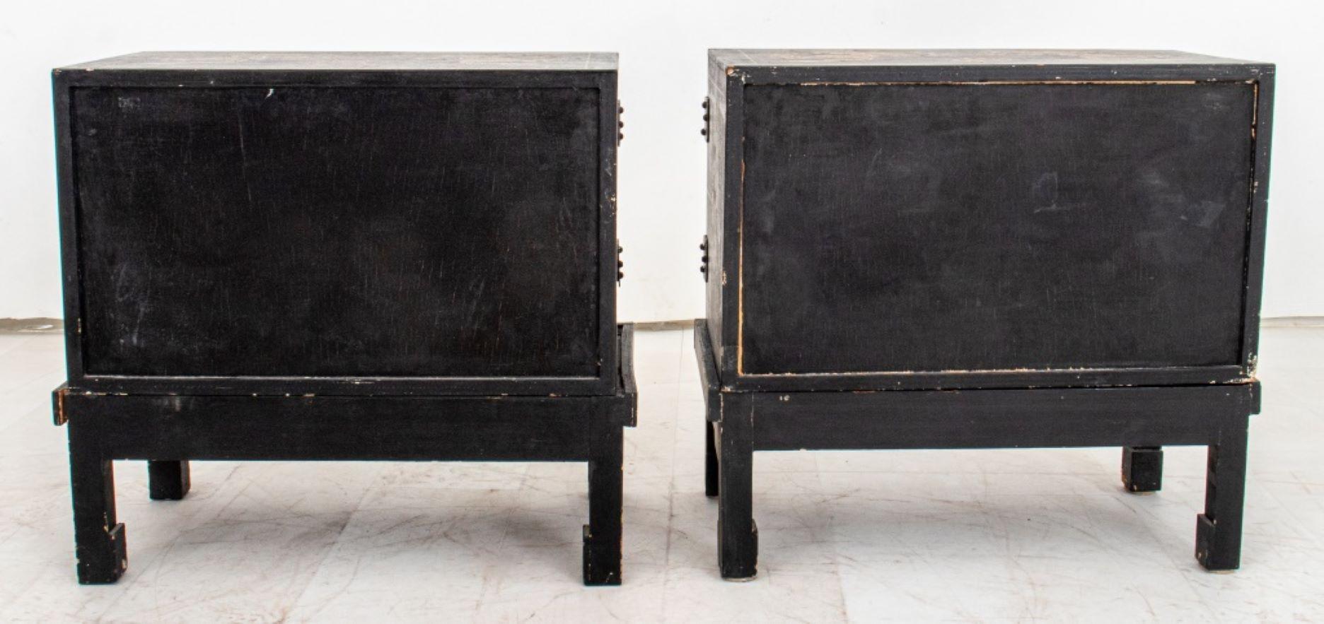 Wood Chinoiserie Black and Gilt Decorated Cabinets, 2 For Sale