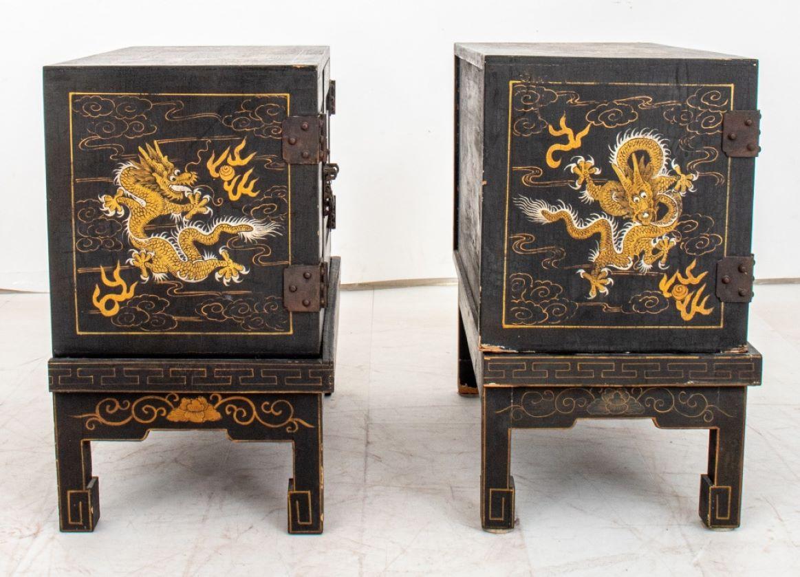 Chinoiserie Black and Gilt Decorated Cabinets, 2 For Sale 1