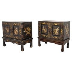 Vintage Chinoiserie Black and Gilt Decorated Cabinets, 2