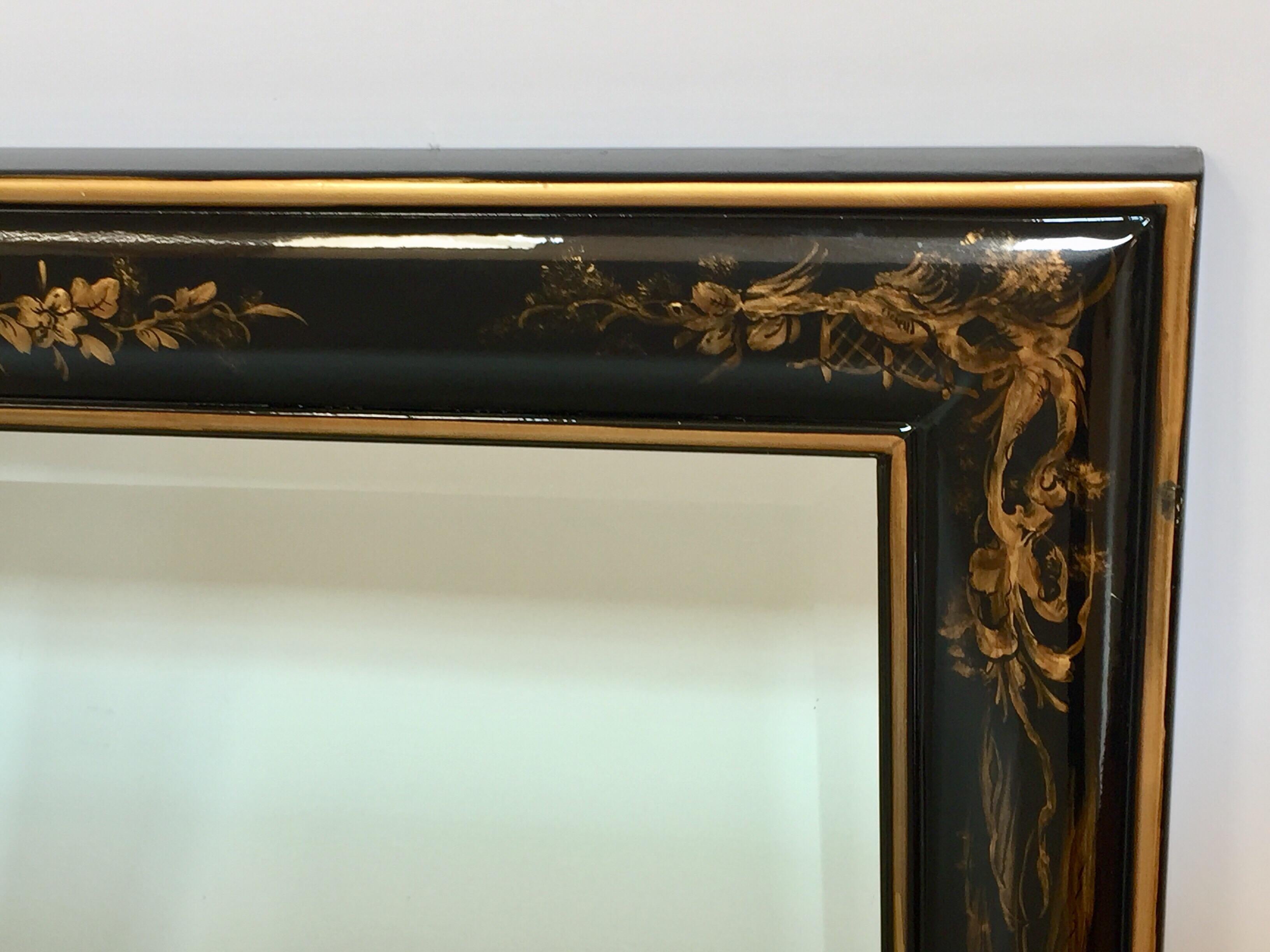Chinoiserie Black and Gold Framed Rectangular Wall Mirror 2
