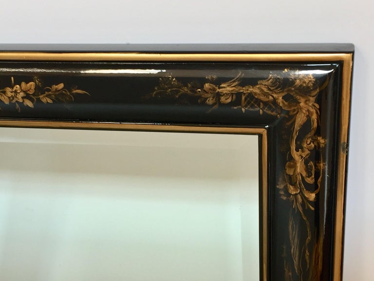 Chinoiserie Black and Gold Framed Rectangular Wall Mirror at 1stDibs