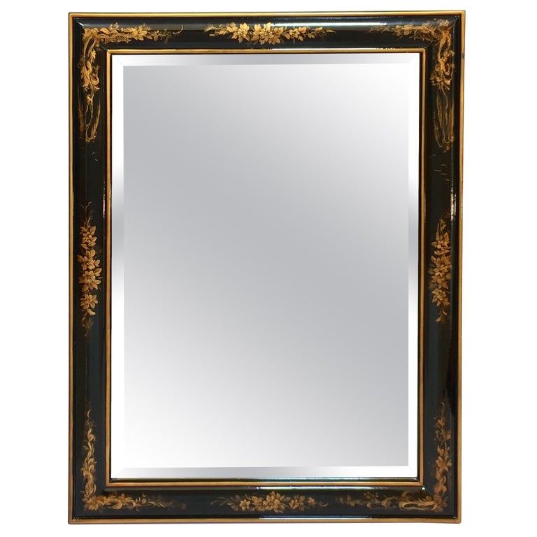 Chinoiserie Black and Gold Framed Rectangular Wall Mirror at 1stDibs