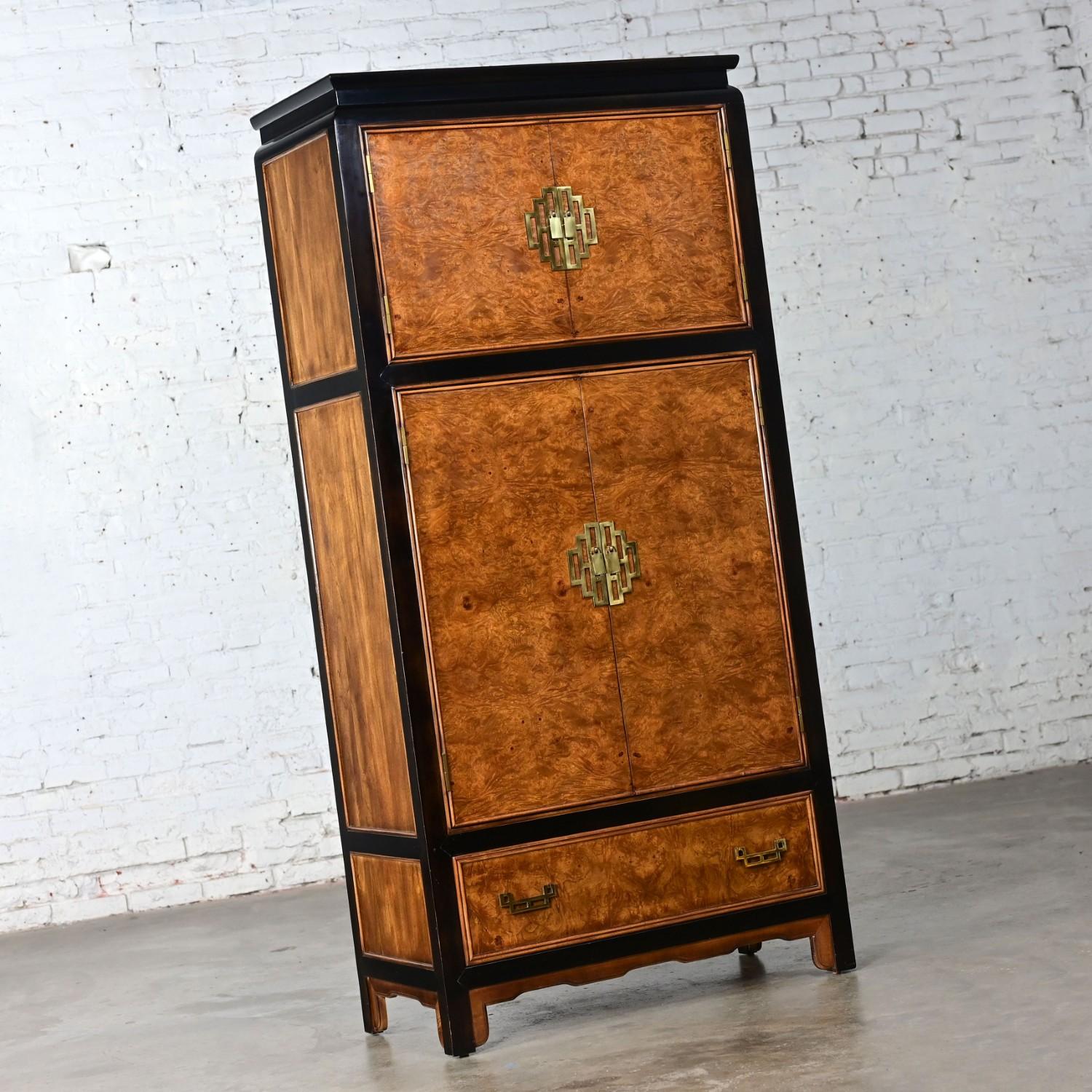 American Chinoiserie Black & Burl Chin Hua Armoire by Raymond K. Sabota for Century Furn