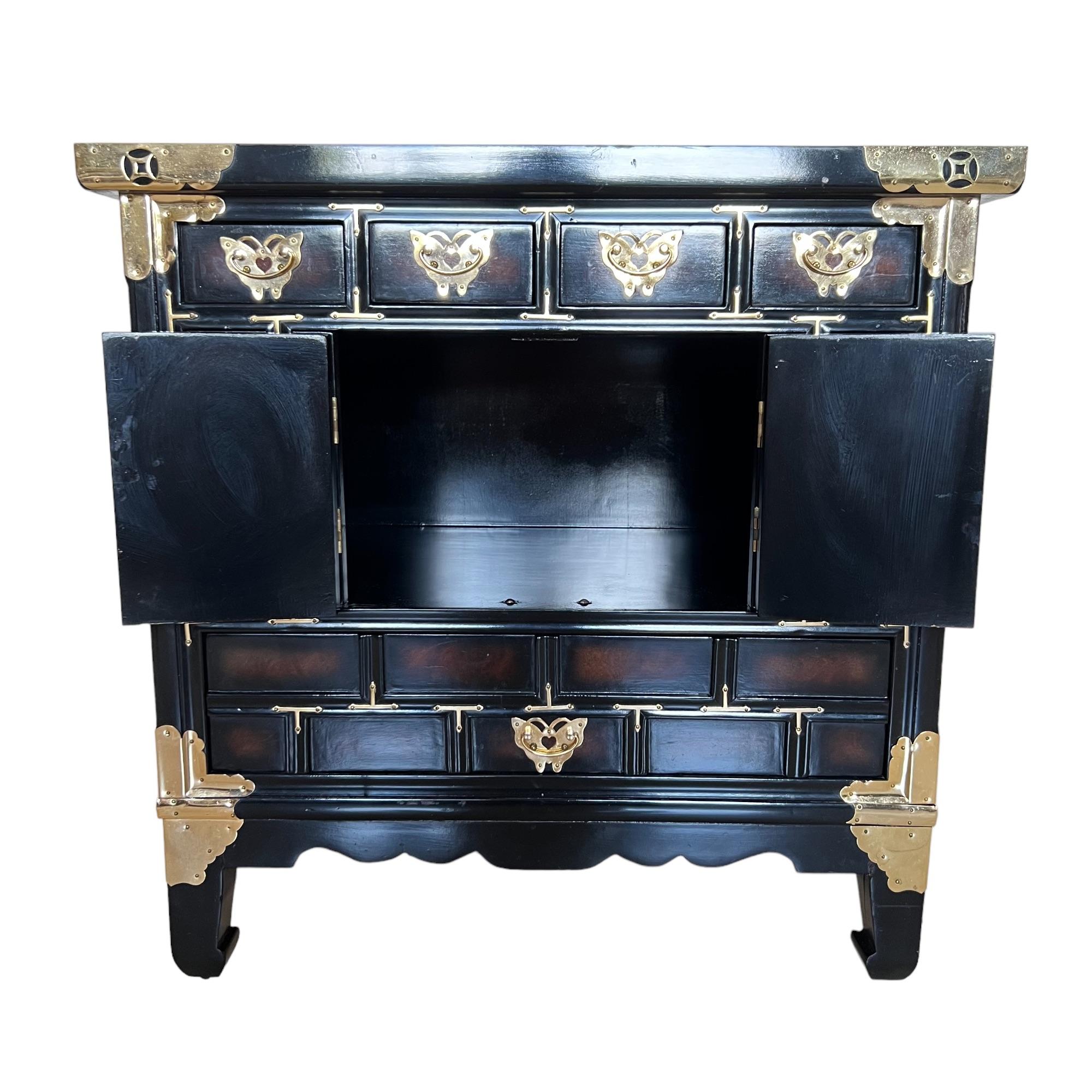 Chinoiserie Black & Faux Burl Brass Mounted Chest, 1970s For Sale 2