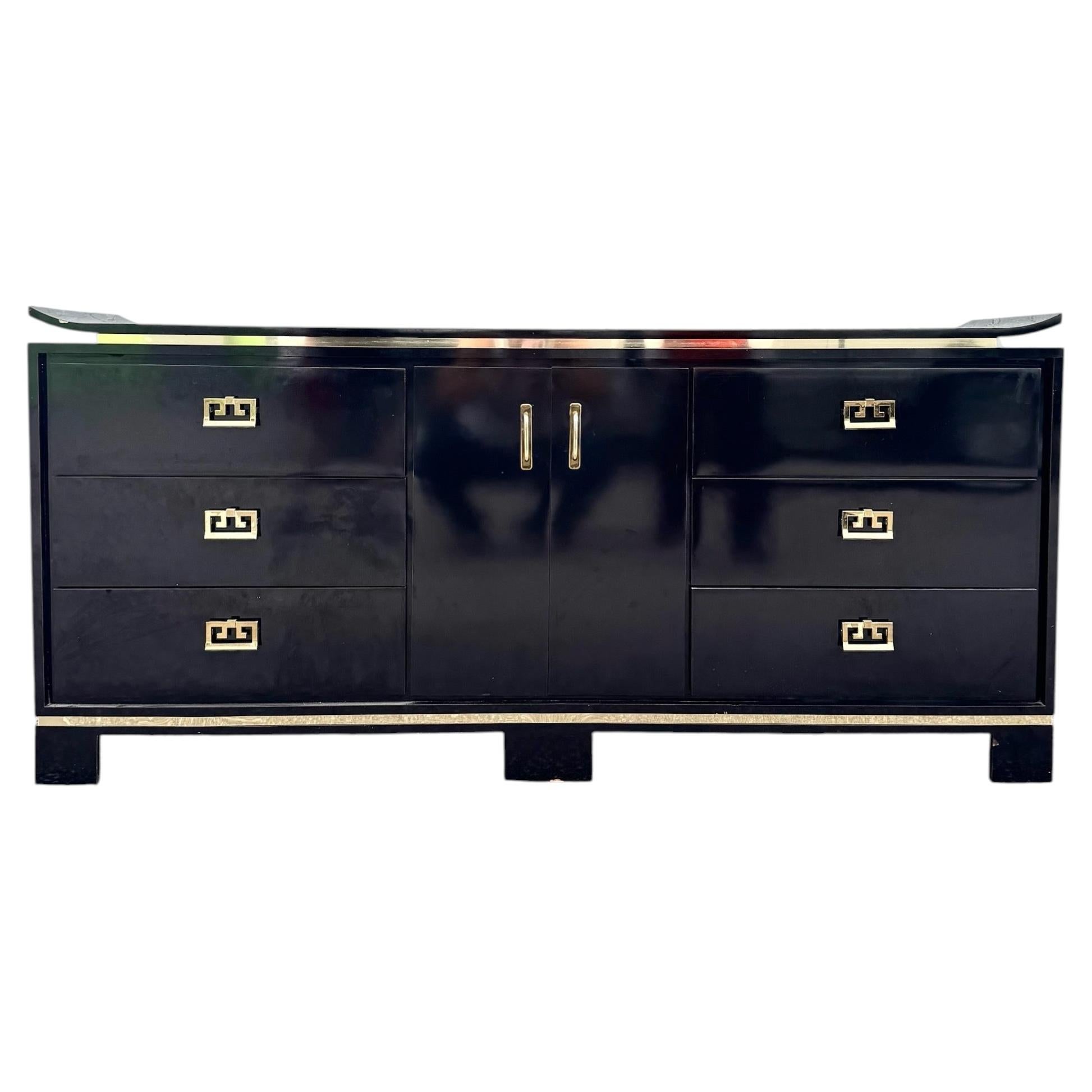 Chinoiserie Black Gloss Laminate Dresser With Gold Accents
