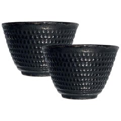 Chinoiserie Black Knobby Iron Tea Cups, a Pair