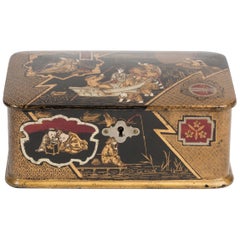 Chinoiserie Black Lacquer and Gilt Papier Mâché Tea Caddy Box