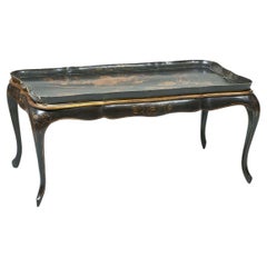 Tavolo vassoio in lacca nera Chinoiserie e dorato Parcel