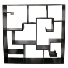 Chinoiserie Black Lacquer Bookcase Etagere Vitrine circa 1950s