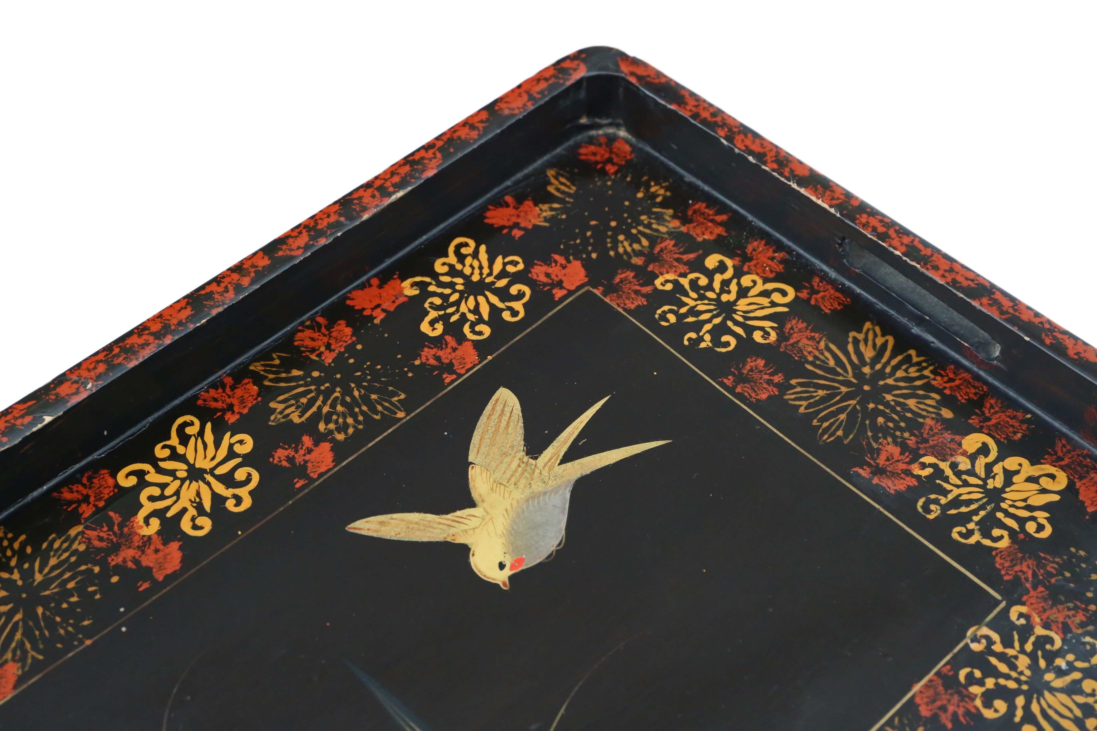 Chinese Chinoiserie, Black, Lacquer, Serving, Tray, circa 1910