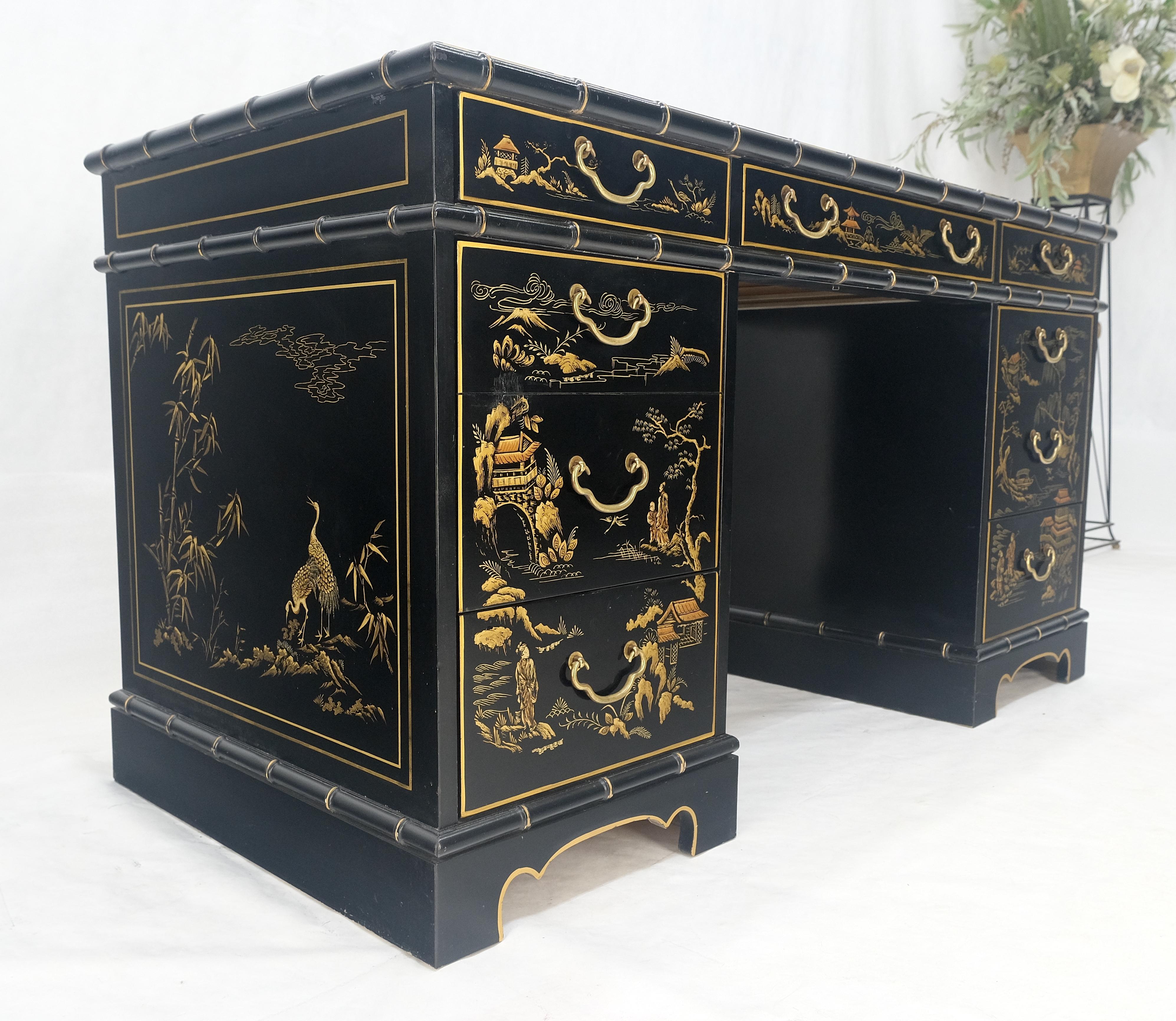 Chinoiserie Schwarz lackiertes braunes Lederoberteil aus Kunstbambus 56