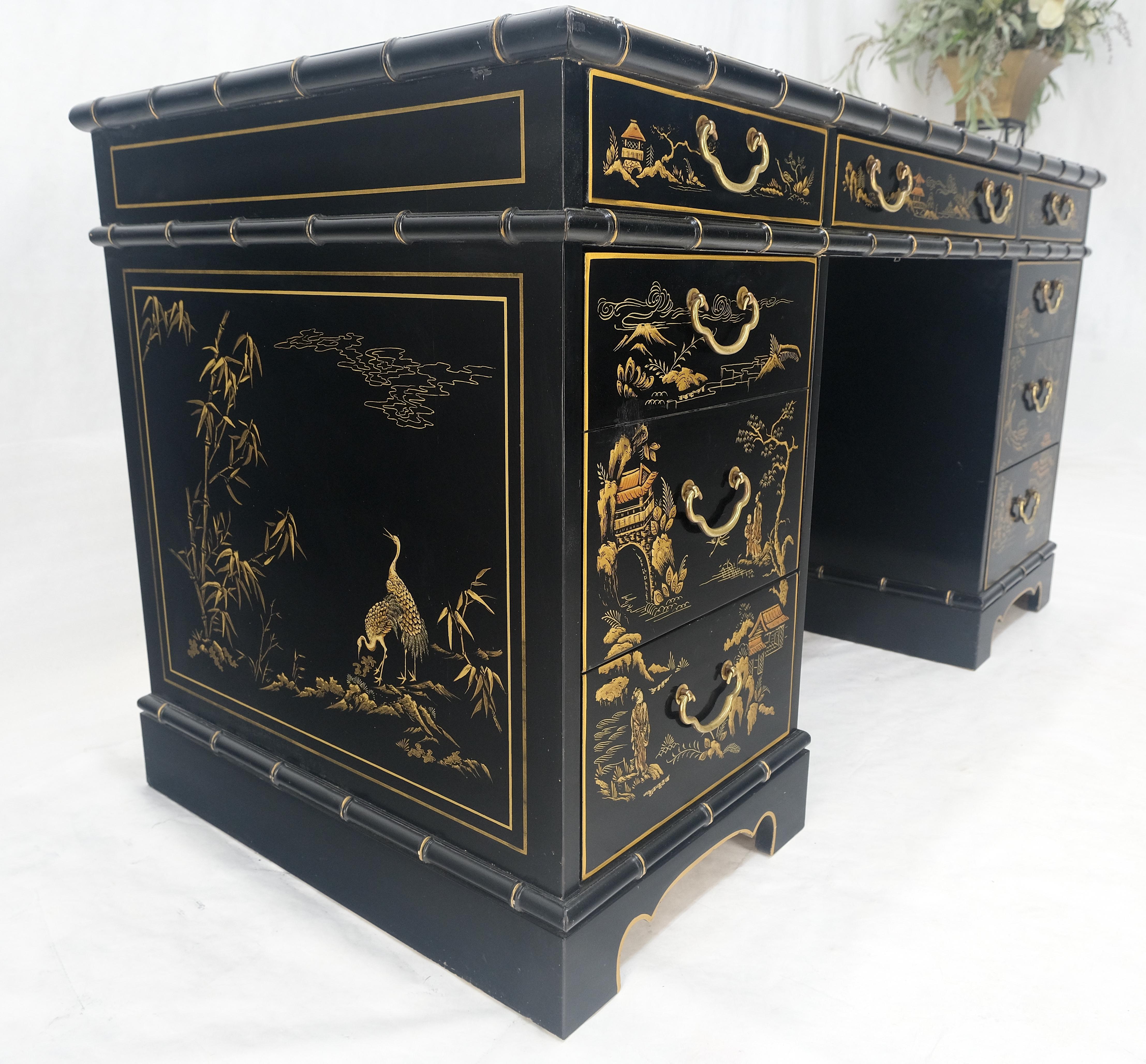 Chinoiserie Schwarz lackiertes braunes Lederoberteil aus Kunstbambus 56