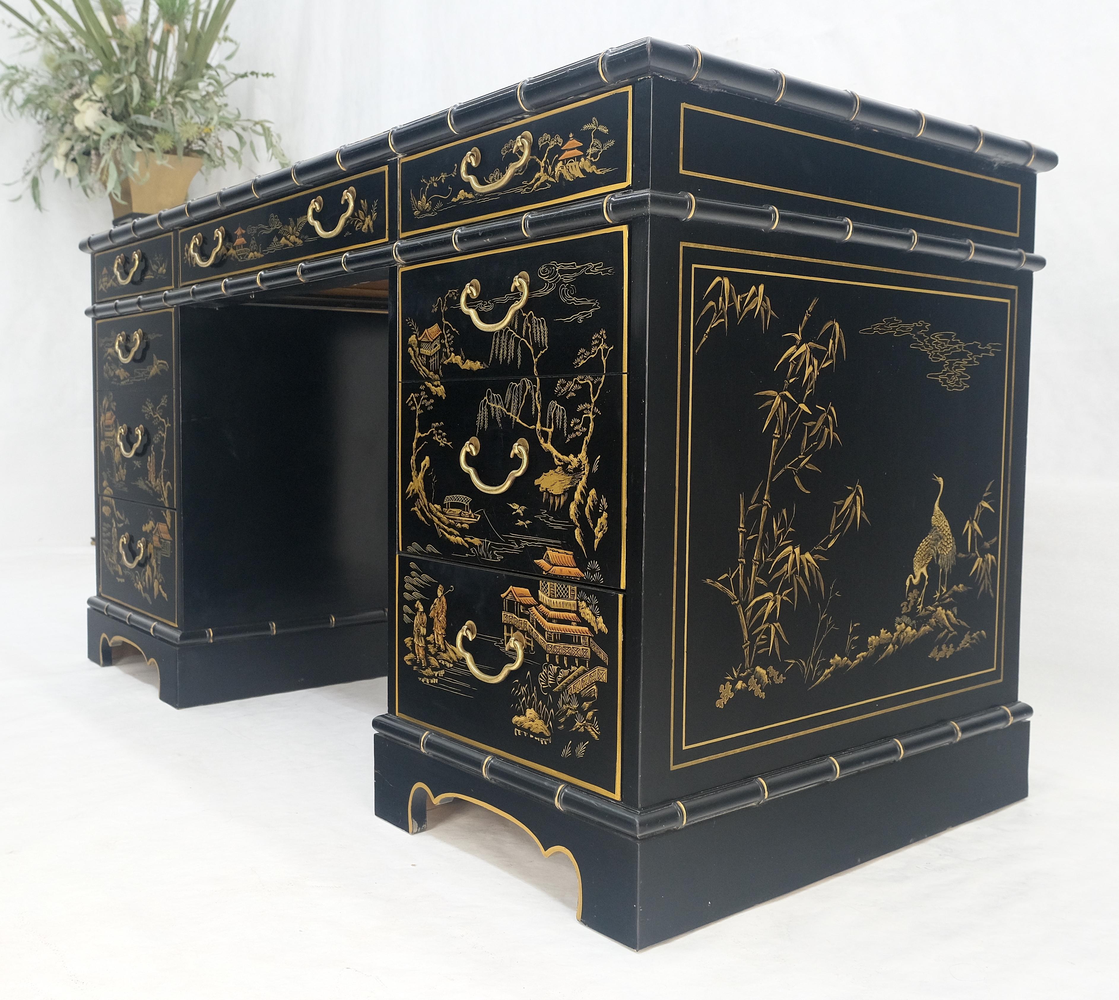 Chinoiserie Schwarz lackiertes braunes Lederoberteil aus Kunstbambus 56