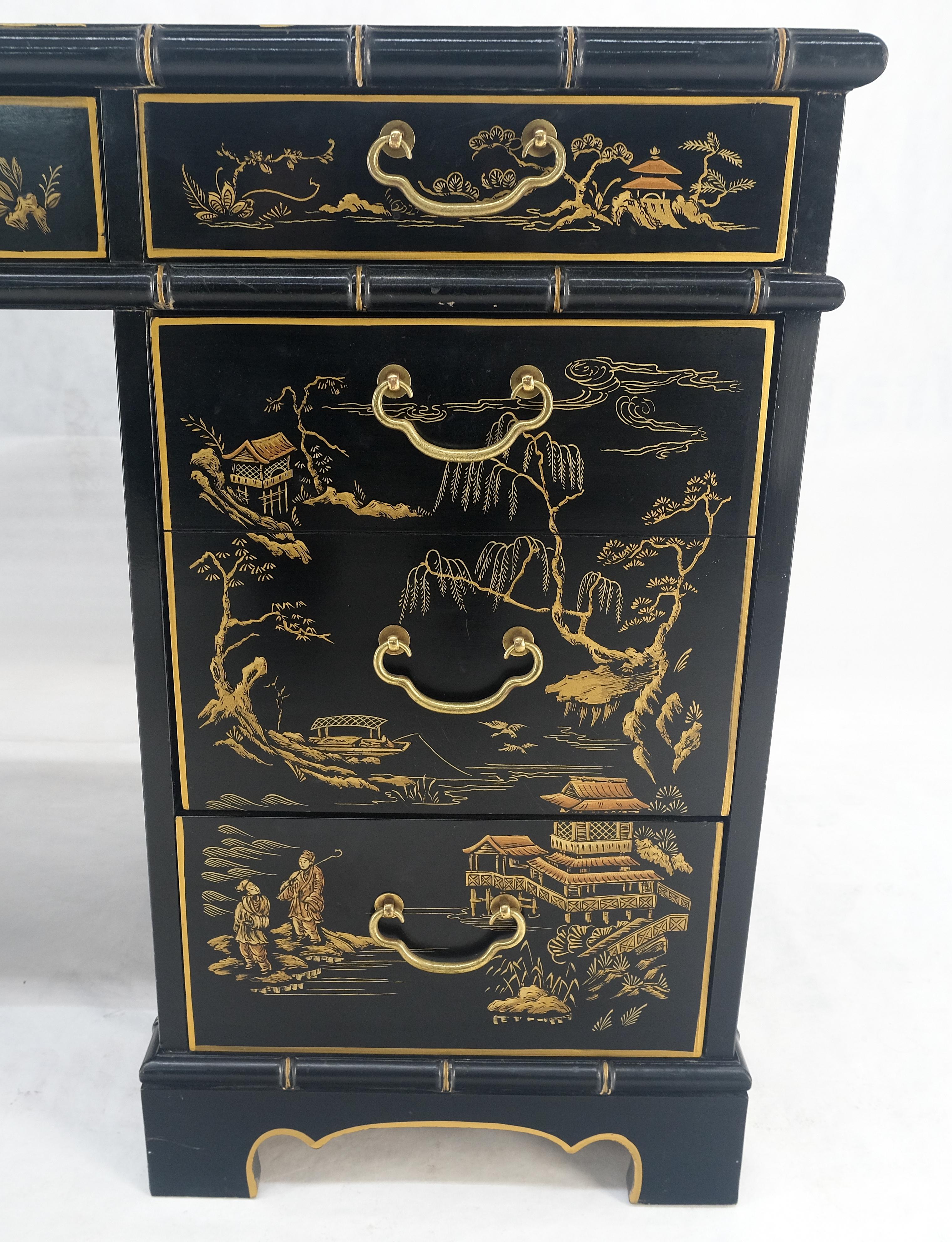 Chinoiserie Schwarz lackiertes braunes Lederoberteil aus Kunstbambus 56