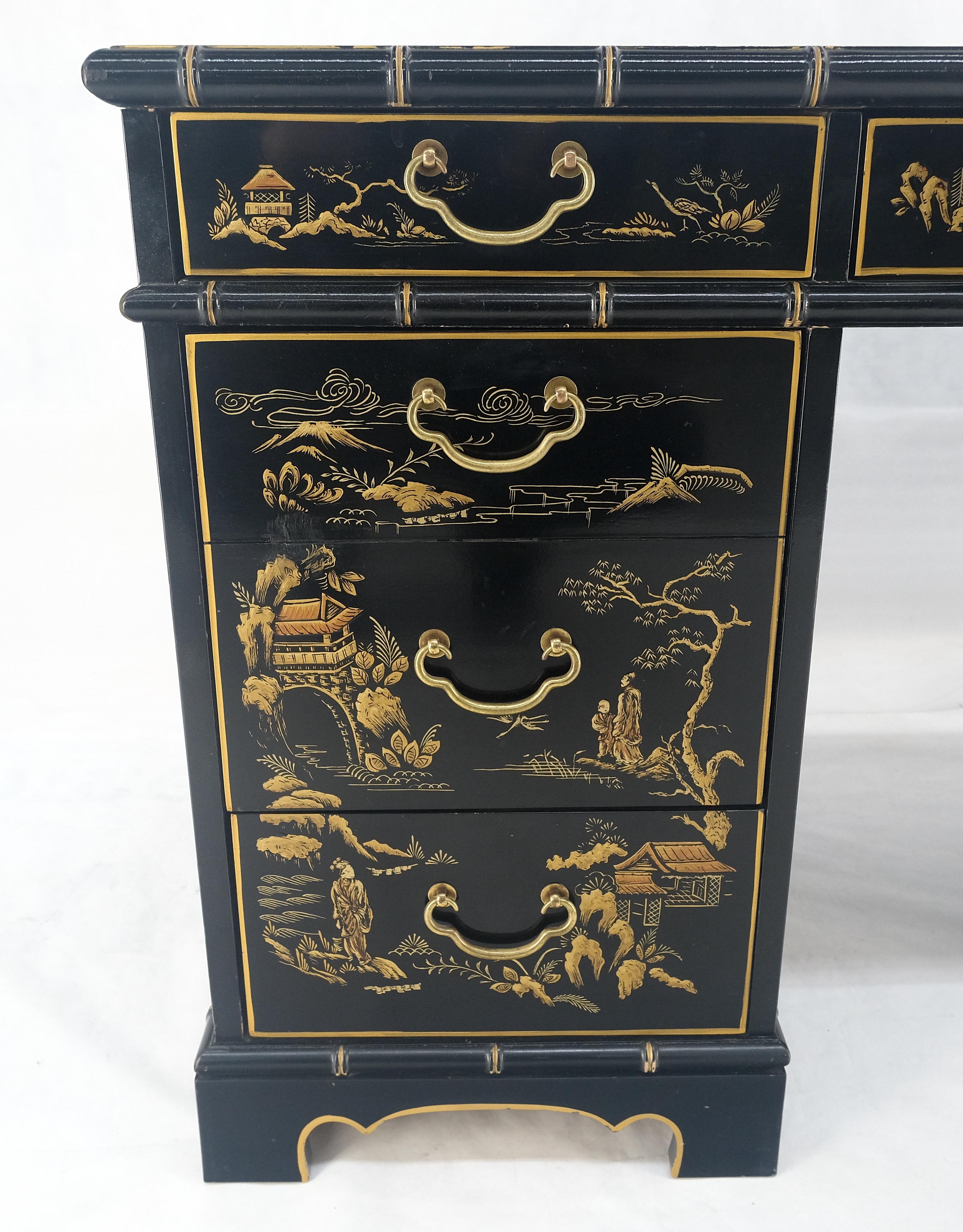 Chinoiserie Schwarz lackiertes braunes Lederoberteil aus Kunstbambus 56