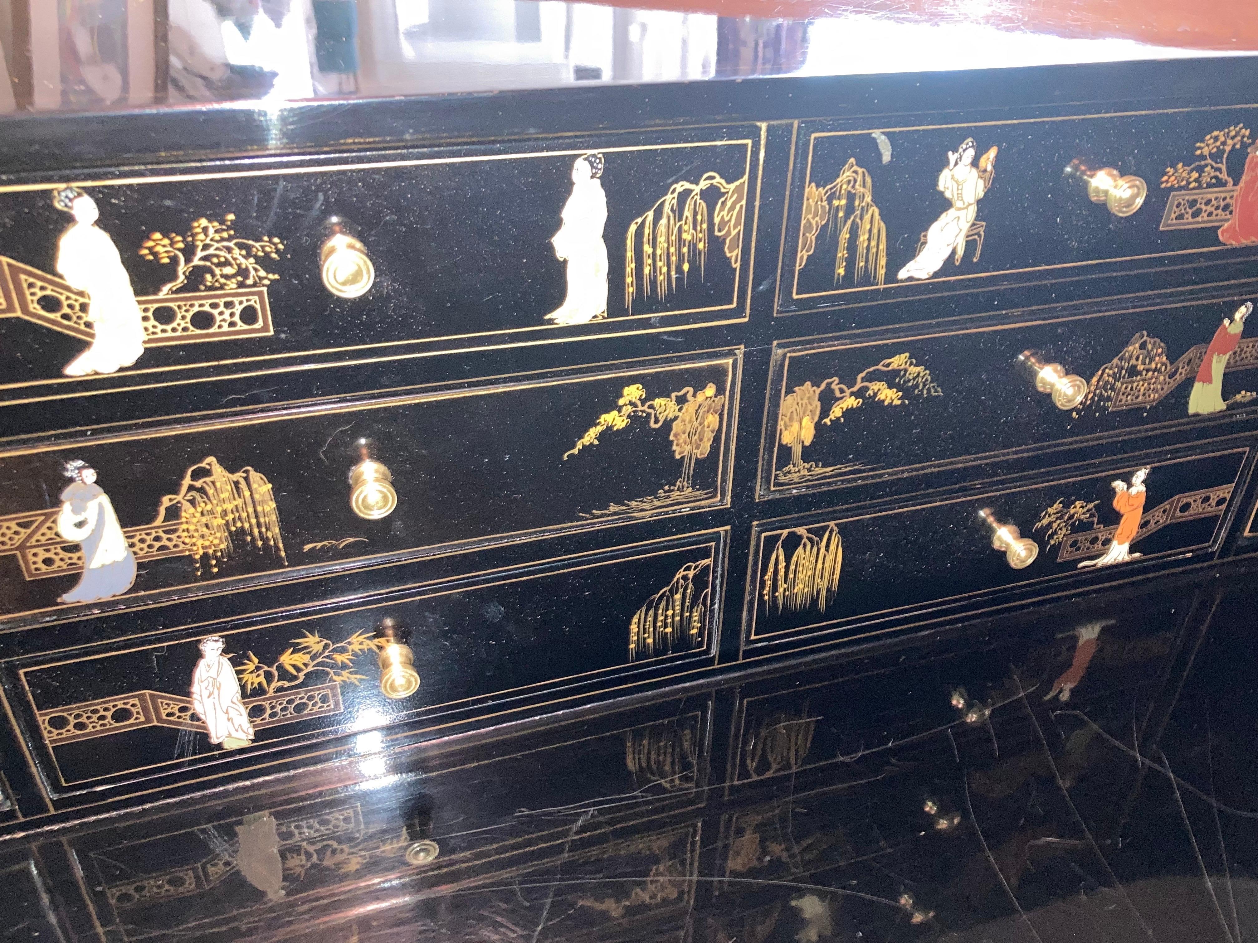 chinoiserie black lacquer writing desk For Sale 6