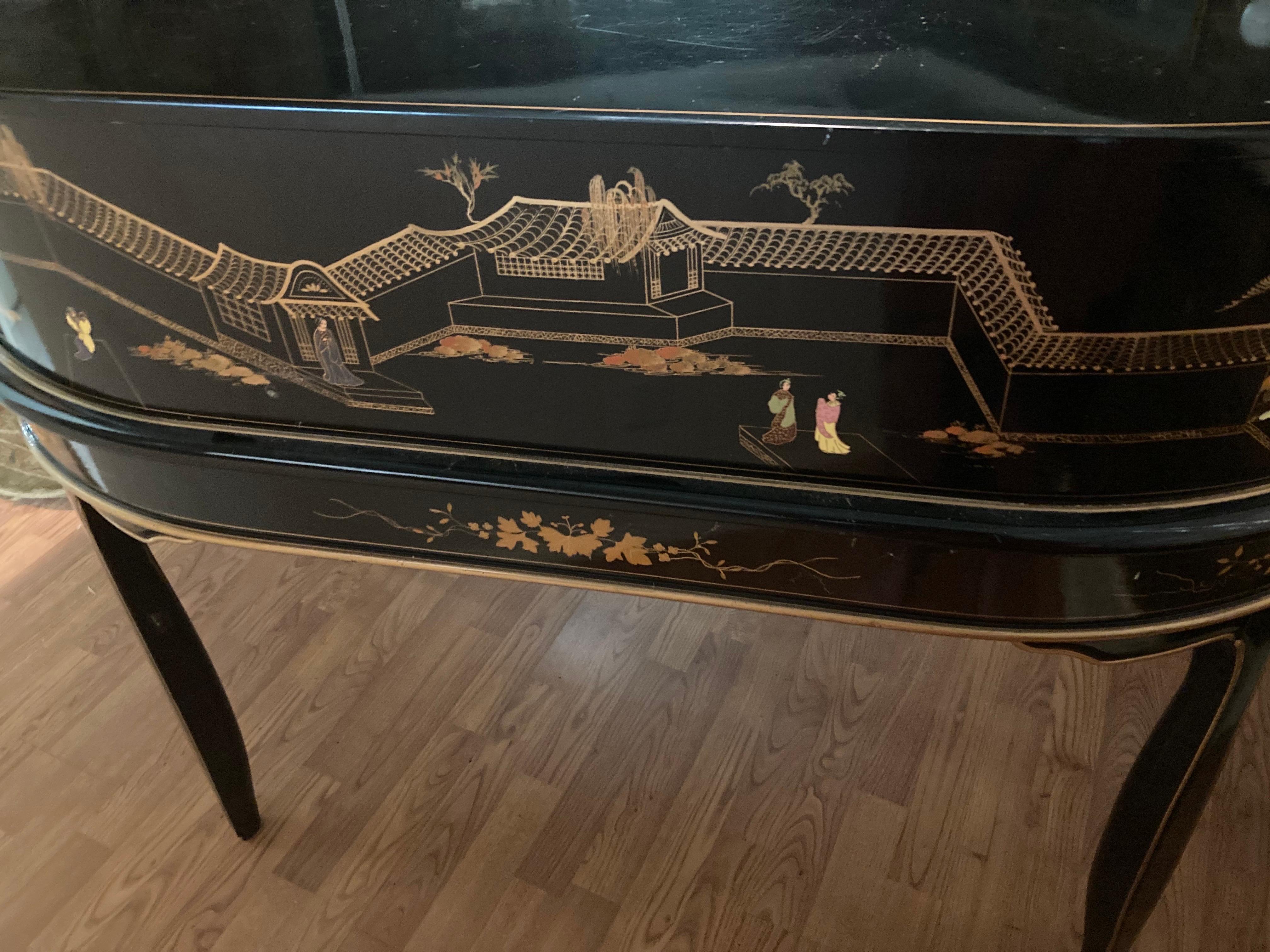 chinoiserie black lacquer writing desk For Sale 7