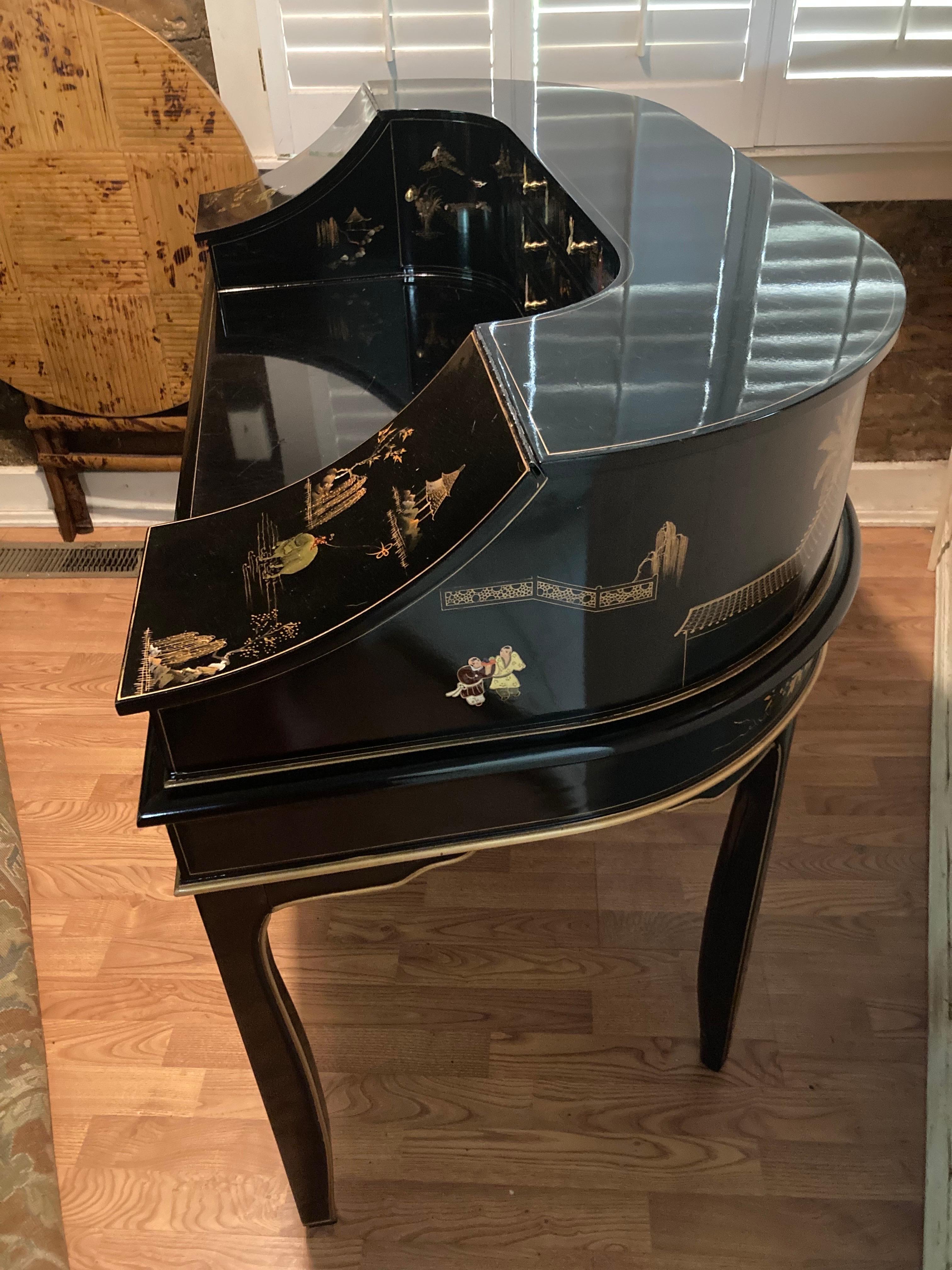 chinoiserie black lacquer writing desk In Good Condition For Sale In Athens, GA