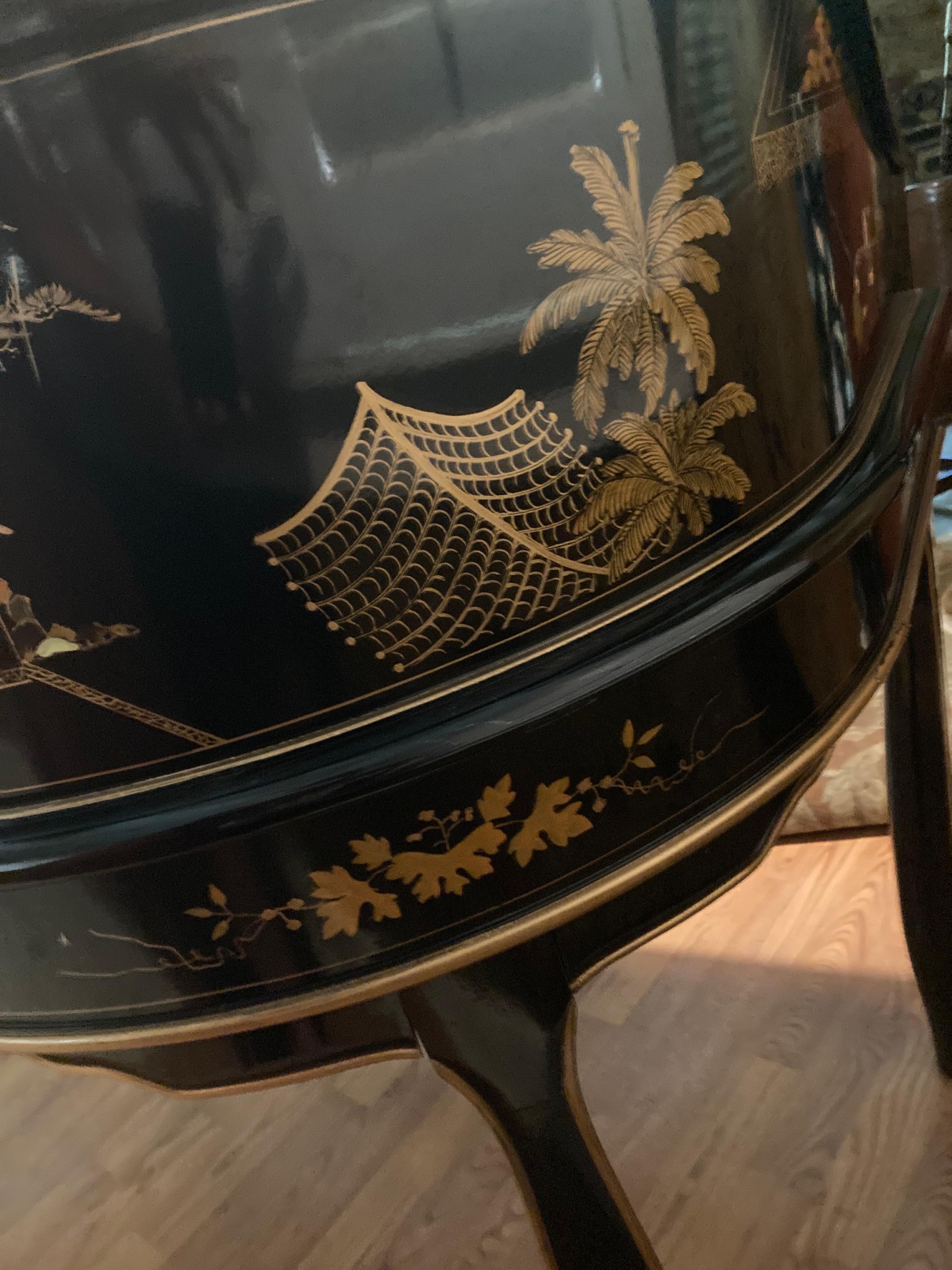 Wood chinoiserie black lacquer writing desk For Sale