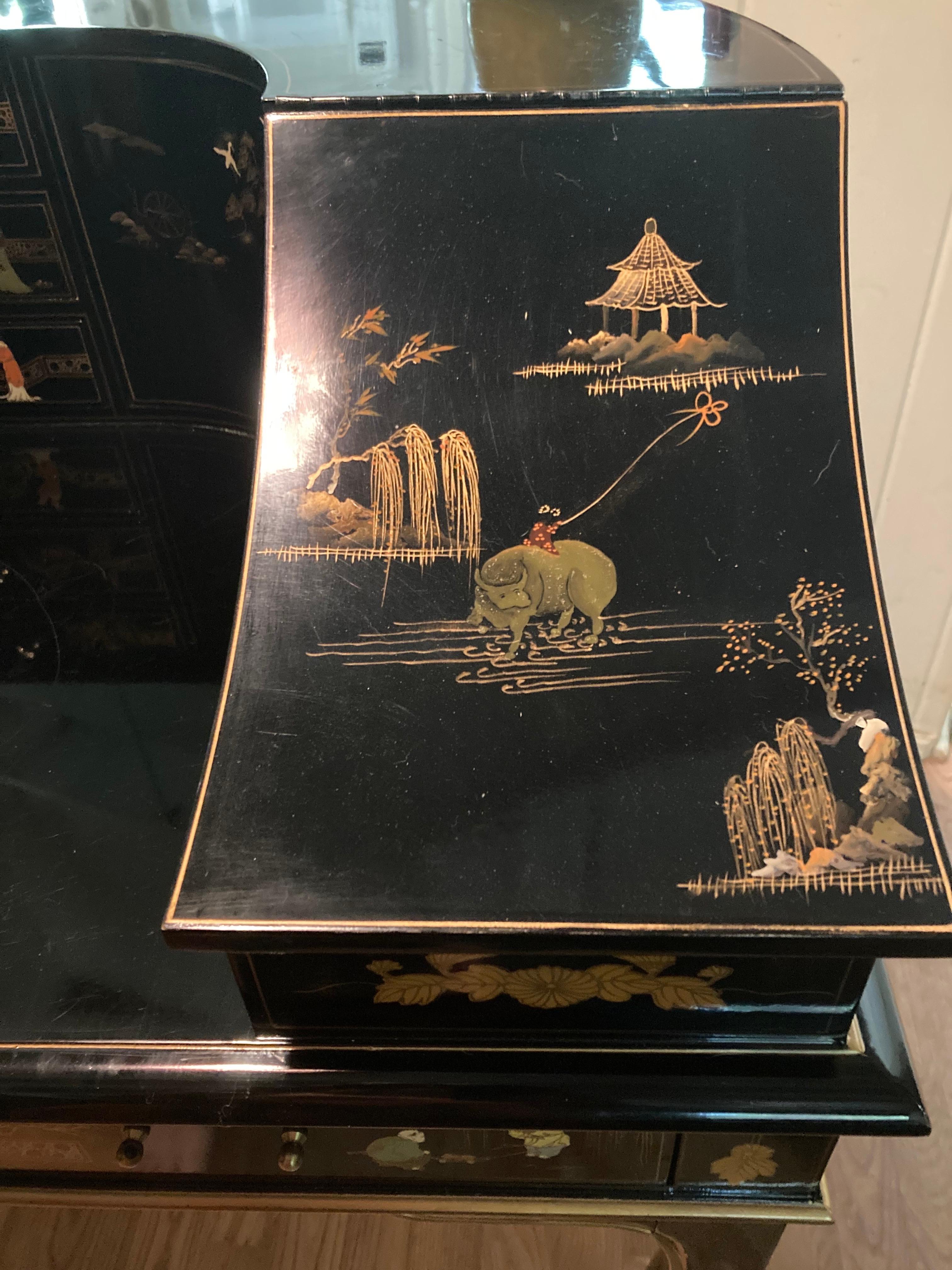 chinoiserie black lacquer writing desk For Sale 1