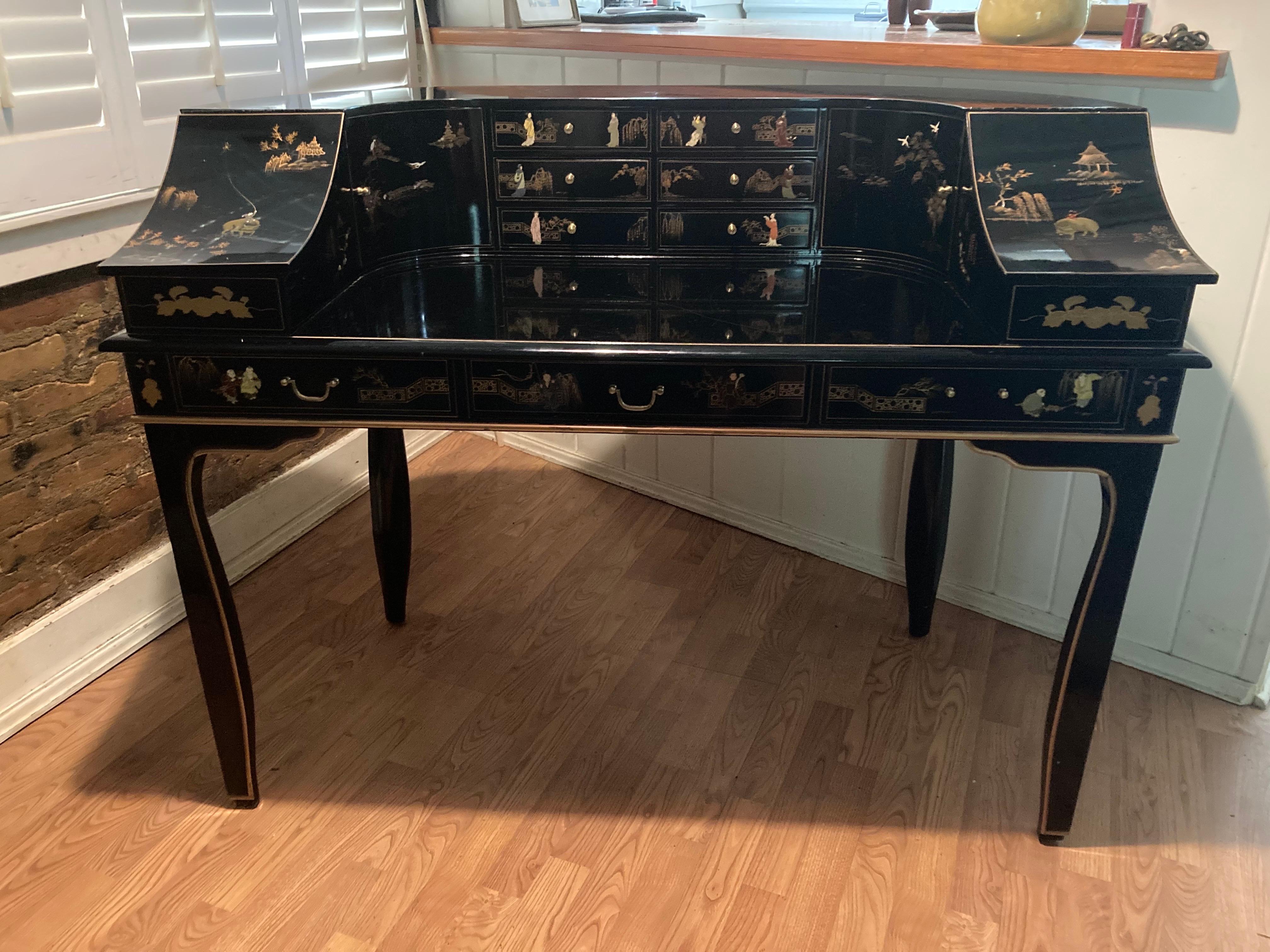 chinoiserie black lacquer writing desk For Sale 3