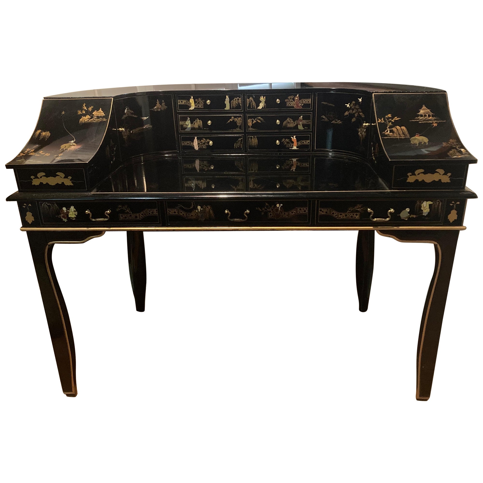 chinoiserie black lacquer writing desk For Sale