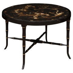 Chinoiserie Black Lacquered Cocktail Table with Mother of Pearl Inlay