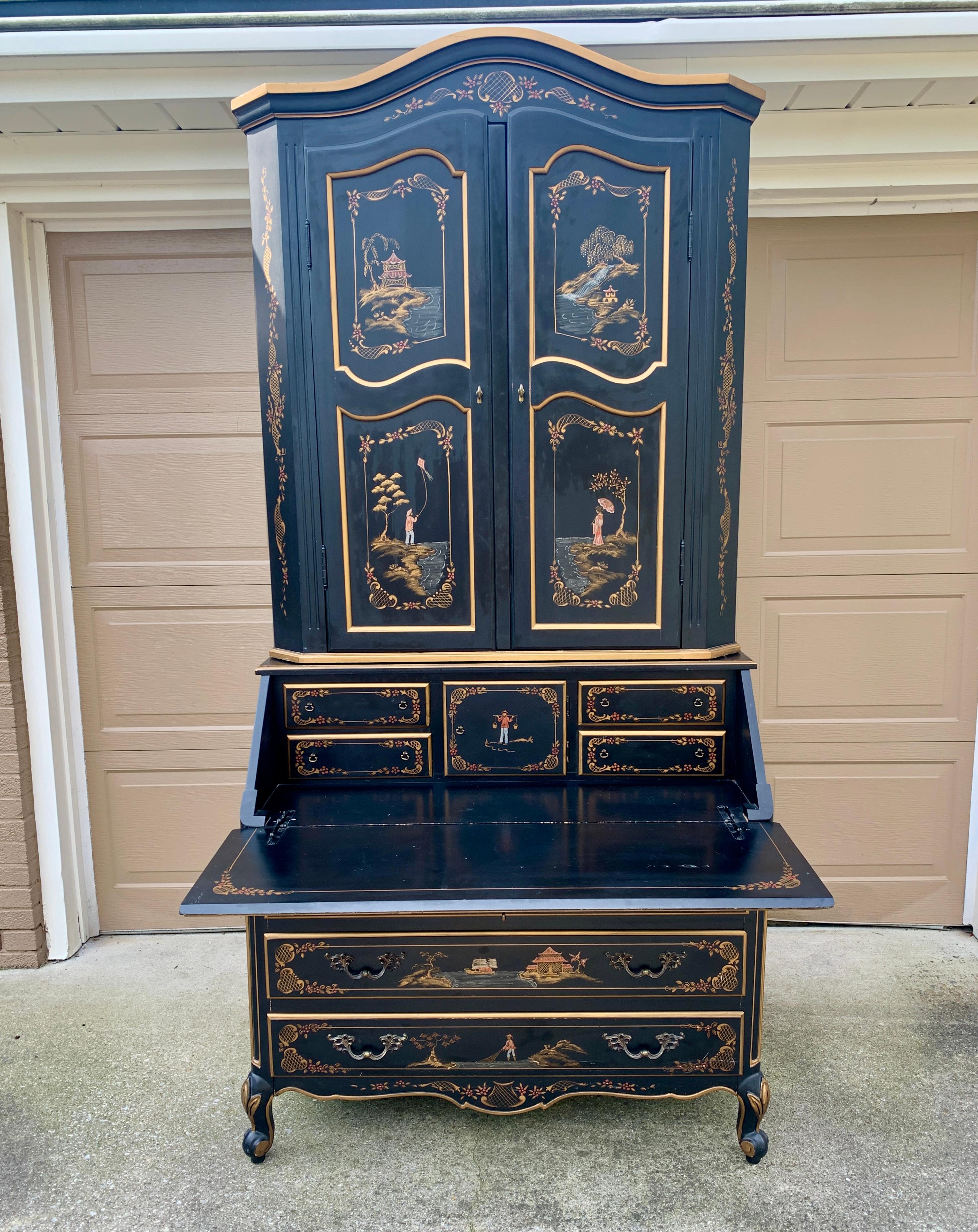 Escritorio secreter lacado en negro con estantería y conejera en venta 3