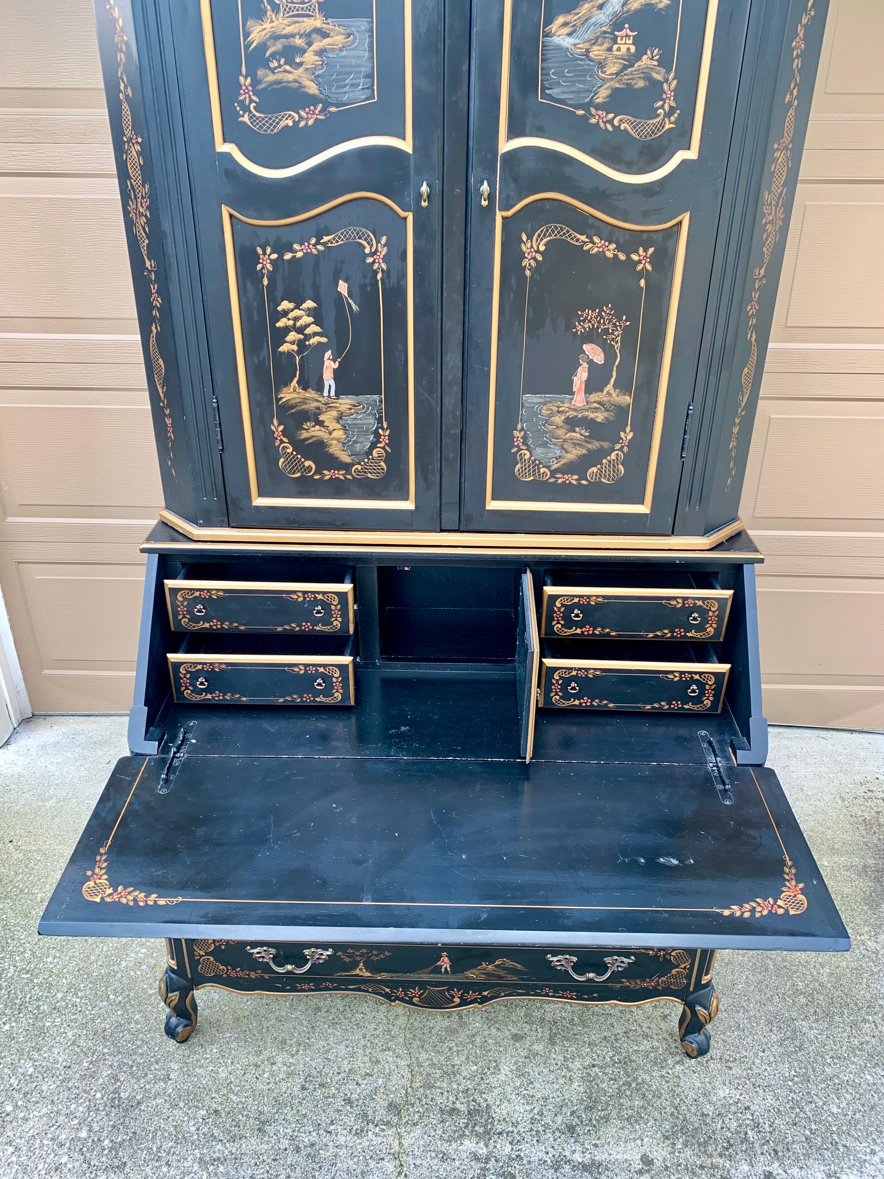 Escritorio secreter lacado en negro con estantería y conejera en venta 6