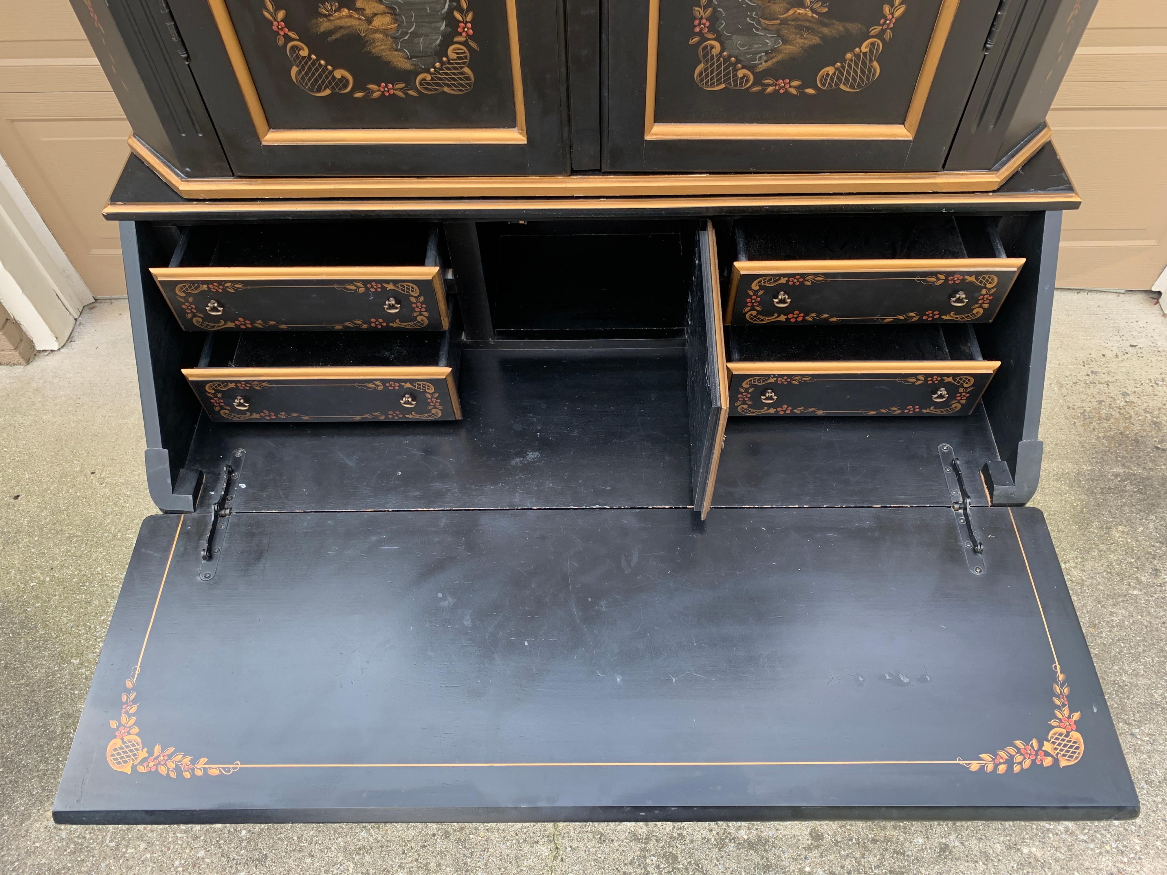 Escritorio secreter lacado en negro con estantería y conejera en venta 7