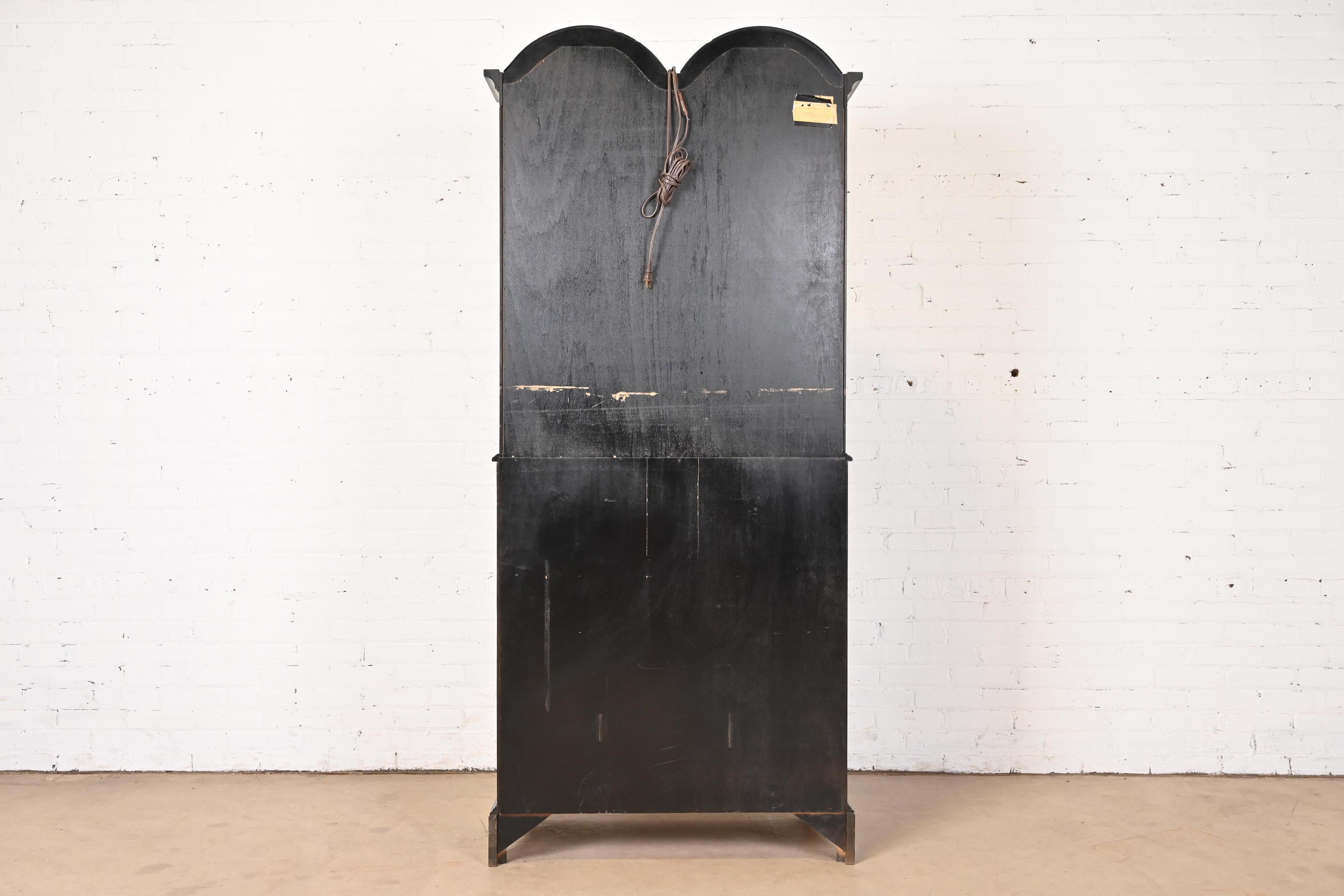 Chinoiserie Black Lacquered Drop Front Secretary Desk With Bookcase Hutch For Sale 6