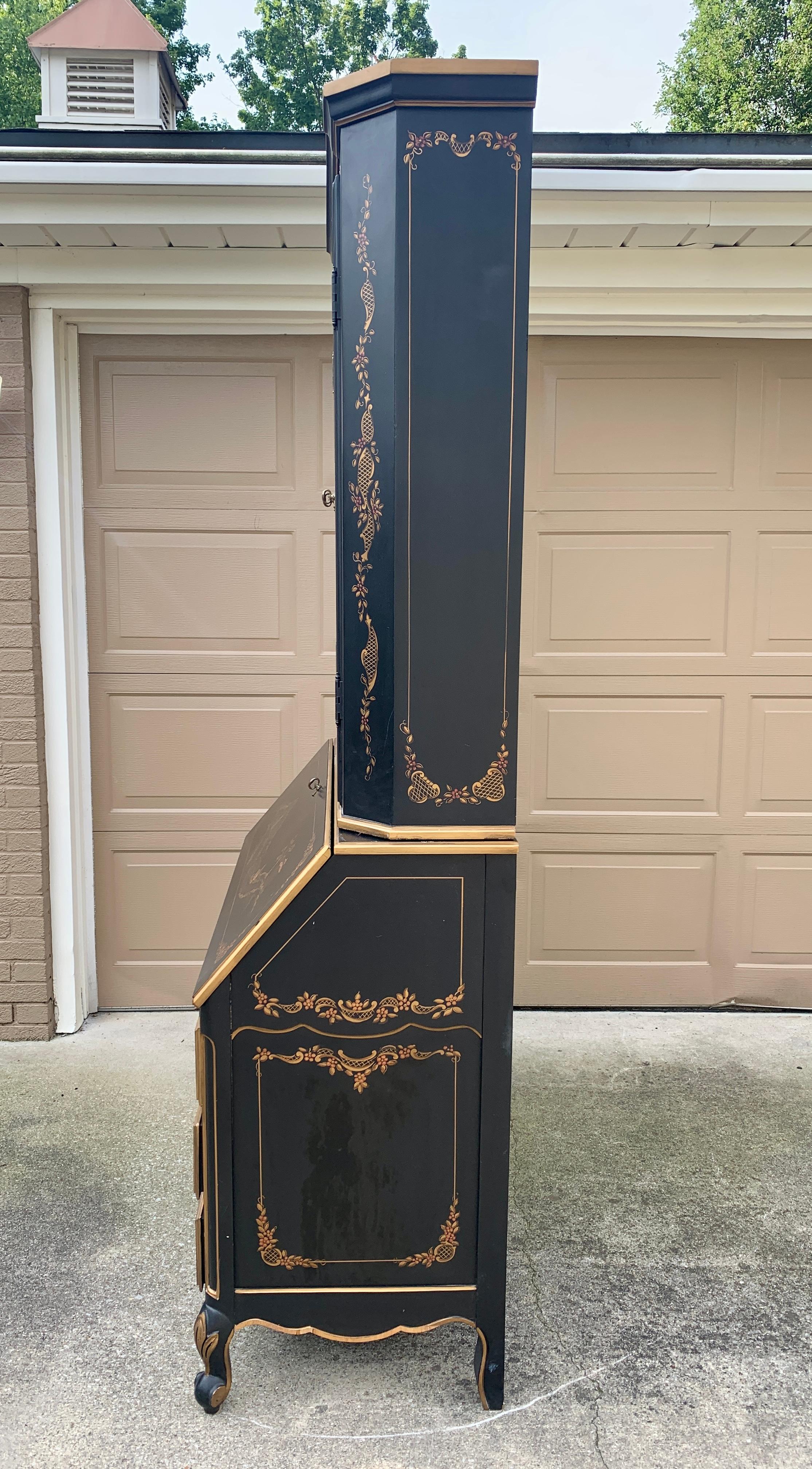 Escritorio secreter lacado en negro con estantería y conejera en venta 12