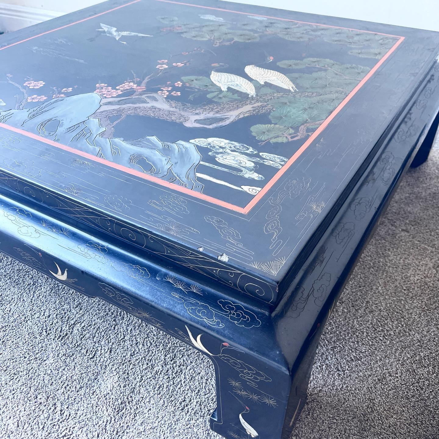 Chinoiserie Black Lacquered Square Coffee Tables In Good Condition In Delray Beach, FL