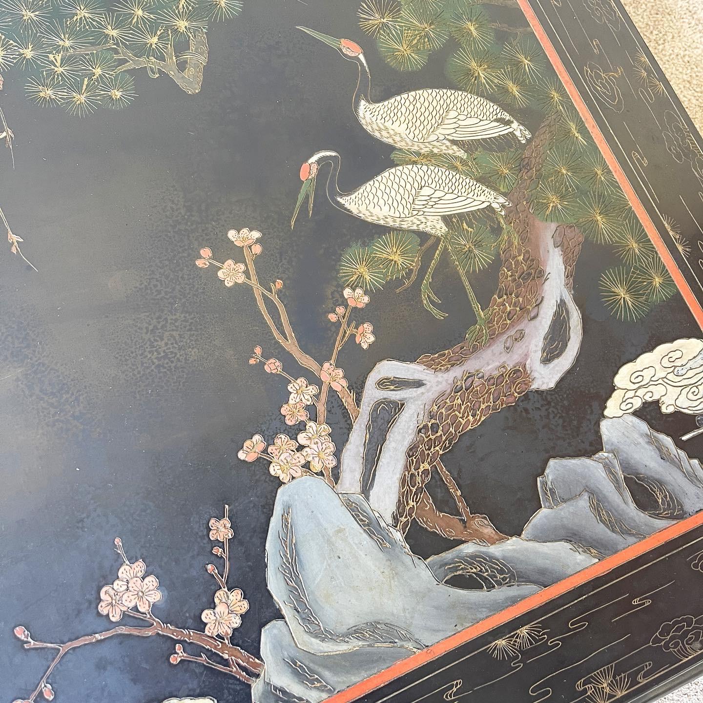 Late 20th Century Chinoiserie Black Lacquered Square Coffee Tables