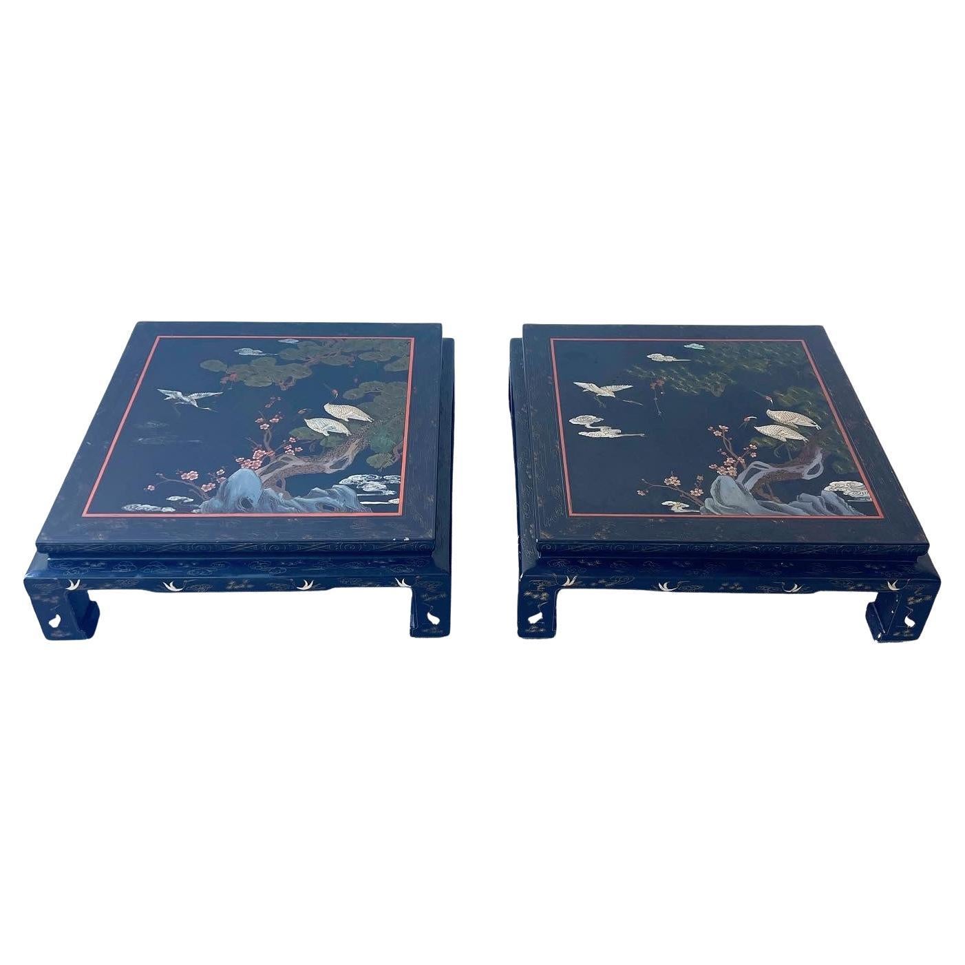 Chinoiserie Black Lacquered Square Coffee Tables