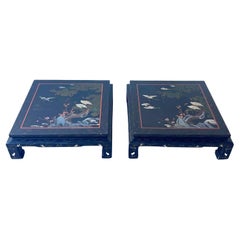 Vintage Chinoiserie Black Lacquered Square Coffee Tables