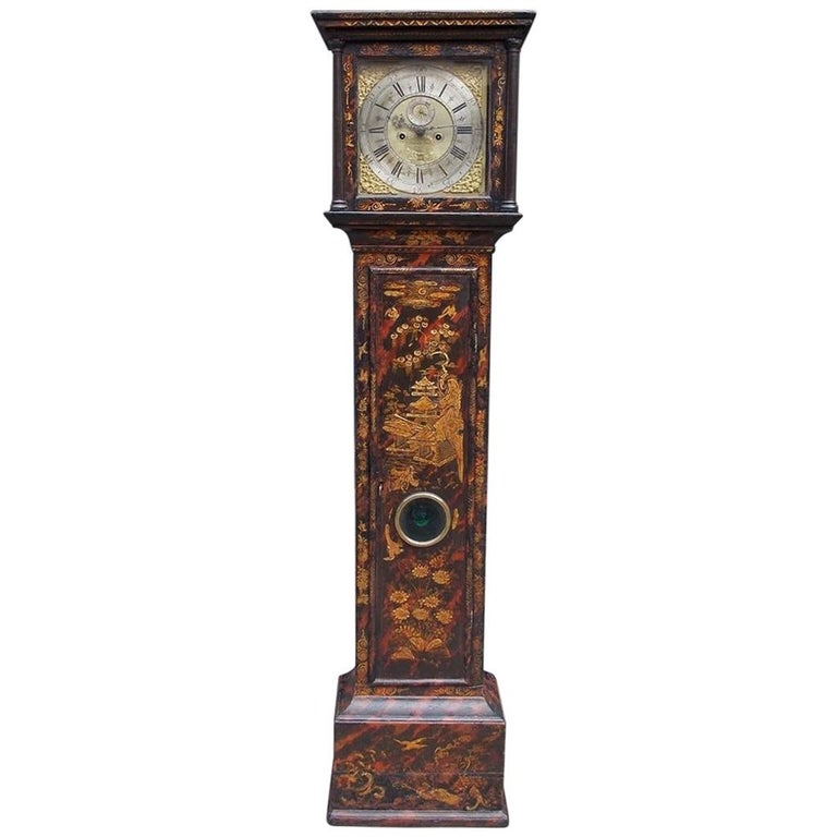 English Chinoiserie Black Lacquered Tall Case Clock, Maker J. Jackeman, C. 1680 For Sale at 1stDibs