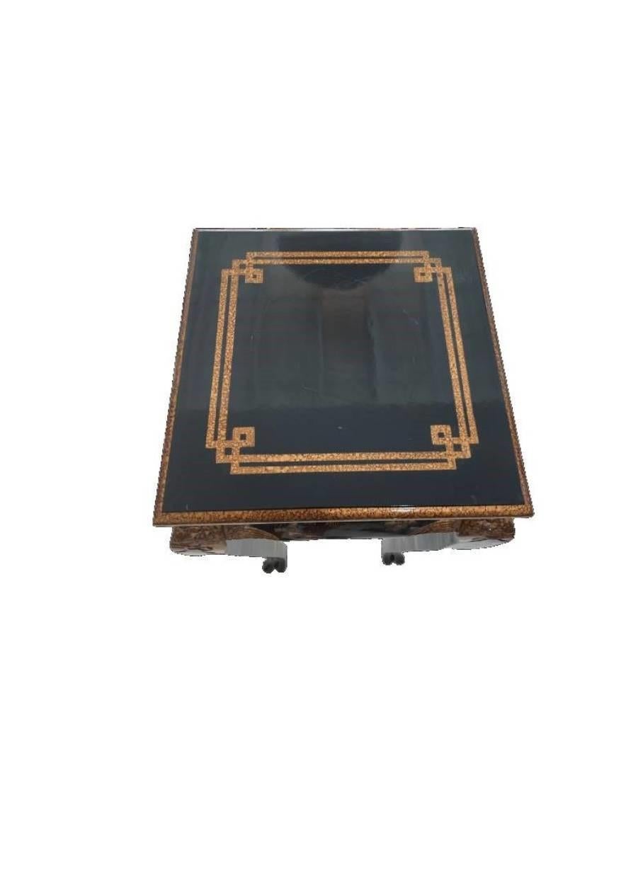 American Chinoiserie Black Lacqured Pedestal Table with Gold Trim For Sale