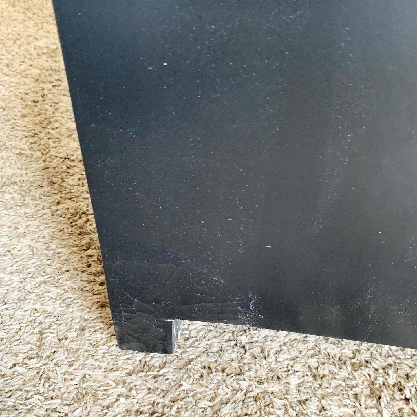 Chinoiserie Black Nightstands/Side Table With Brass Accents For Sale 4