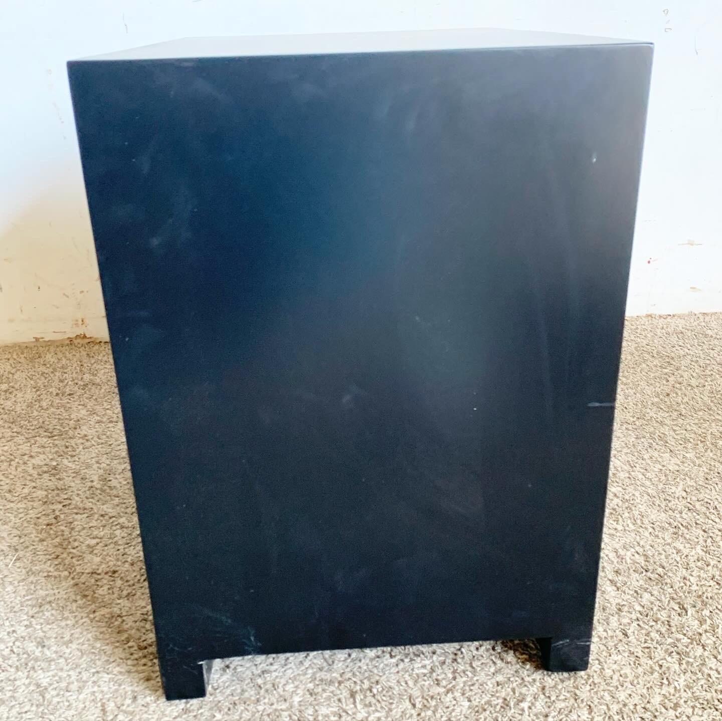 Wood Chinoiserie Black Nightstands/Side Table With Brass Accents For Sale