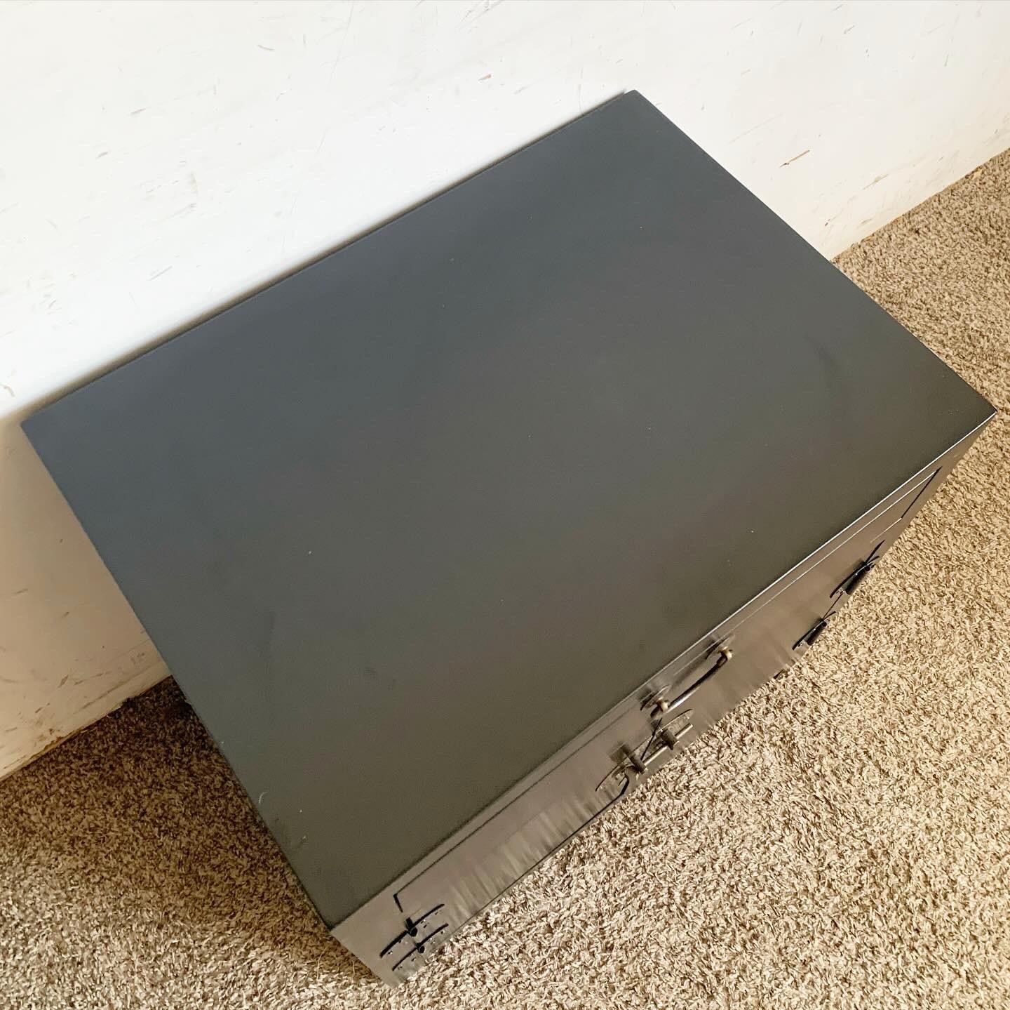 Chinoiserie Black Nightstands/Side Table With Brass Accents For Sale 1