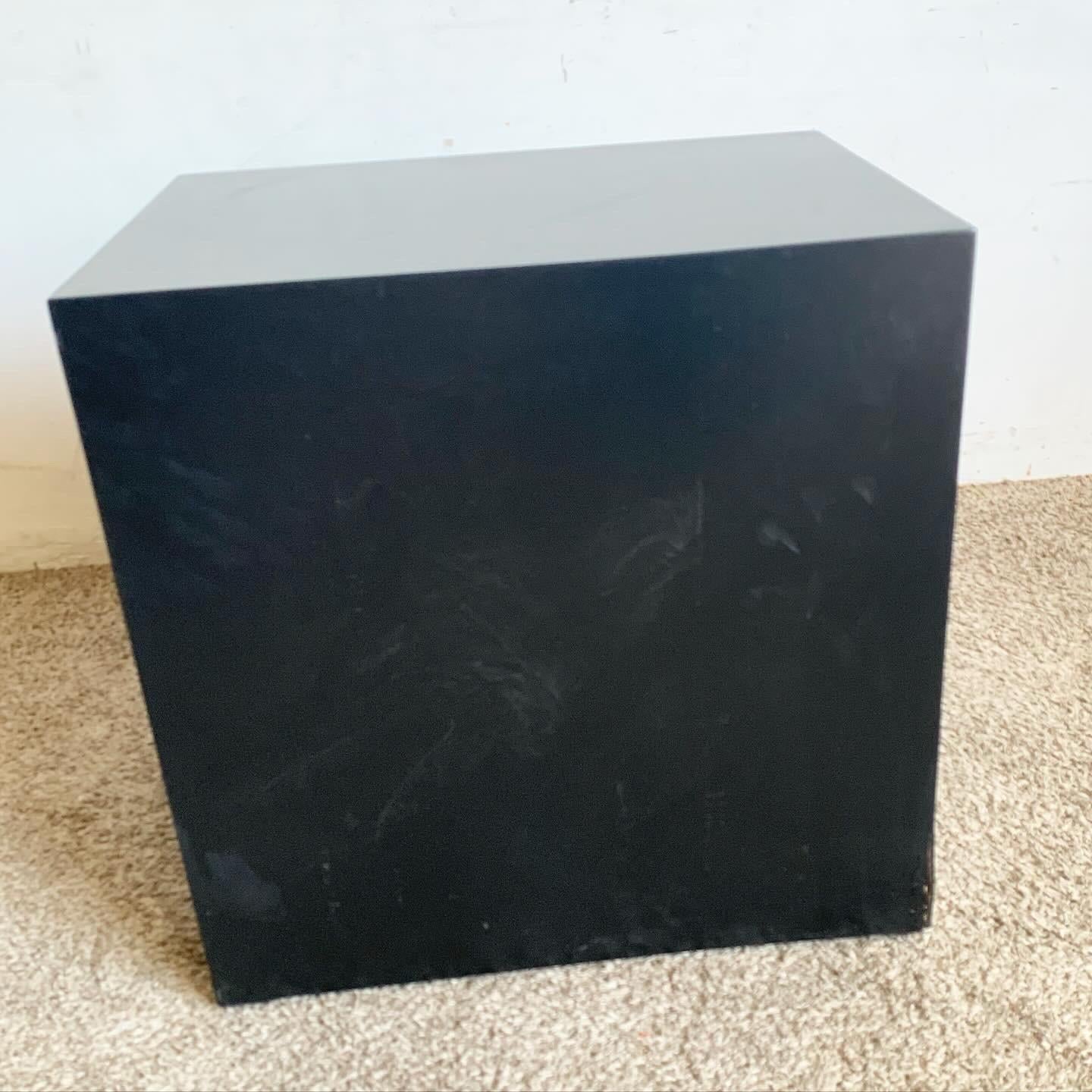 Chinoiserie Black Nightstands/Side Table With Brass Accents For Sale 2